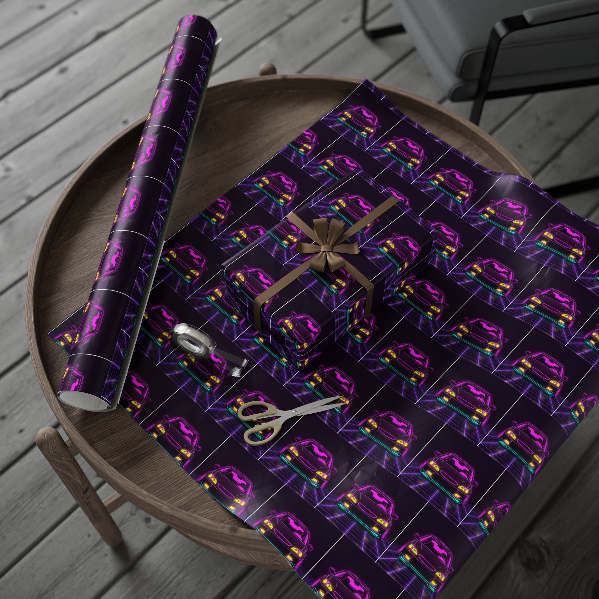 Honda Civic EK Hatch Neon Synthwave Gift Wrapping Paper
