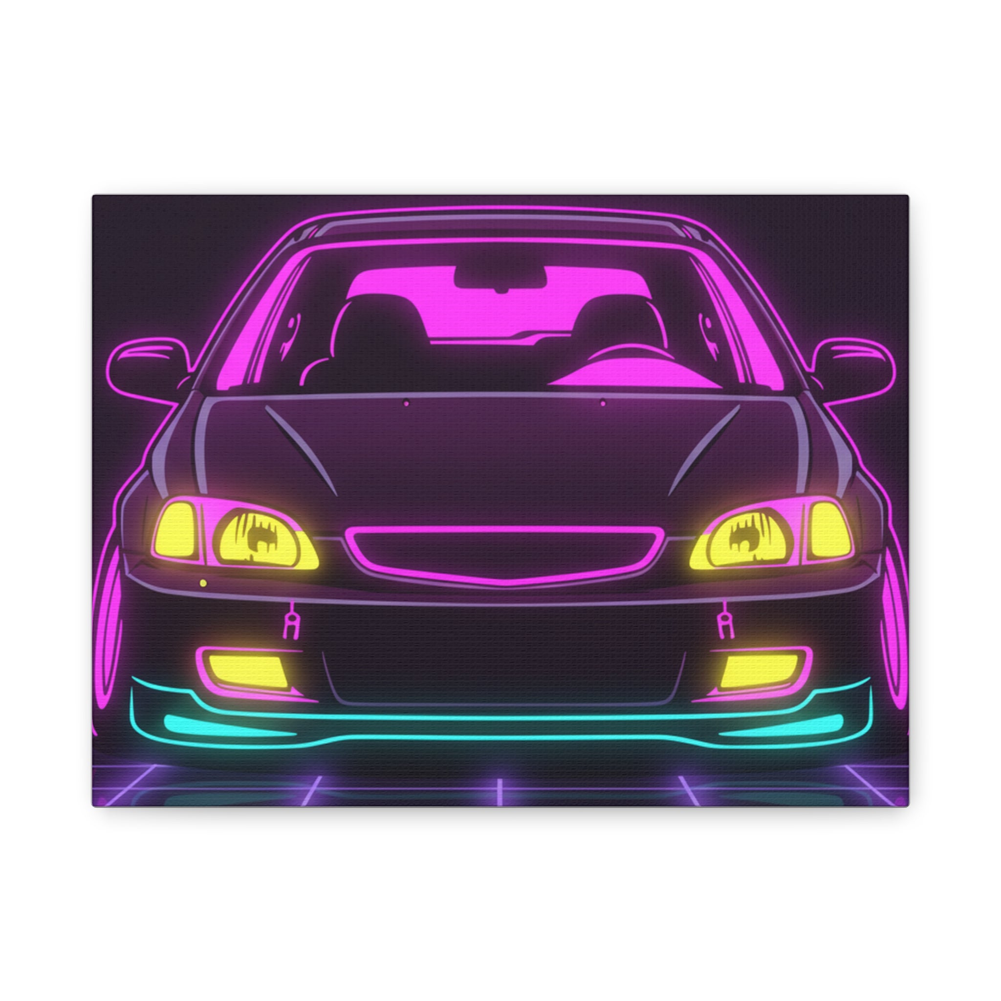Honda Civic EK Hatch Neon Synthwave Canvas Wall Art