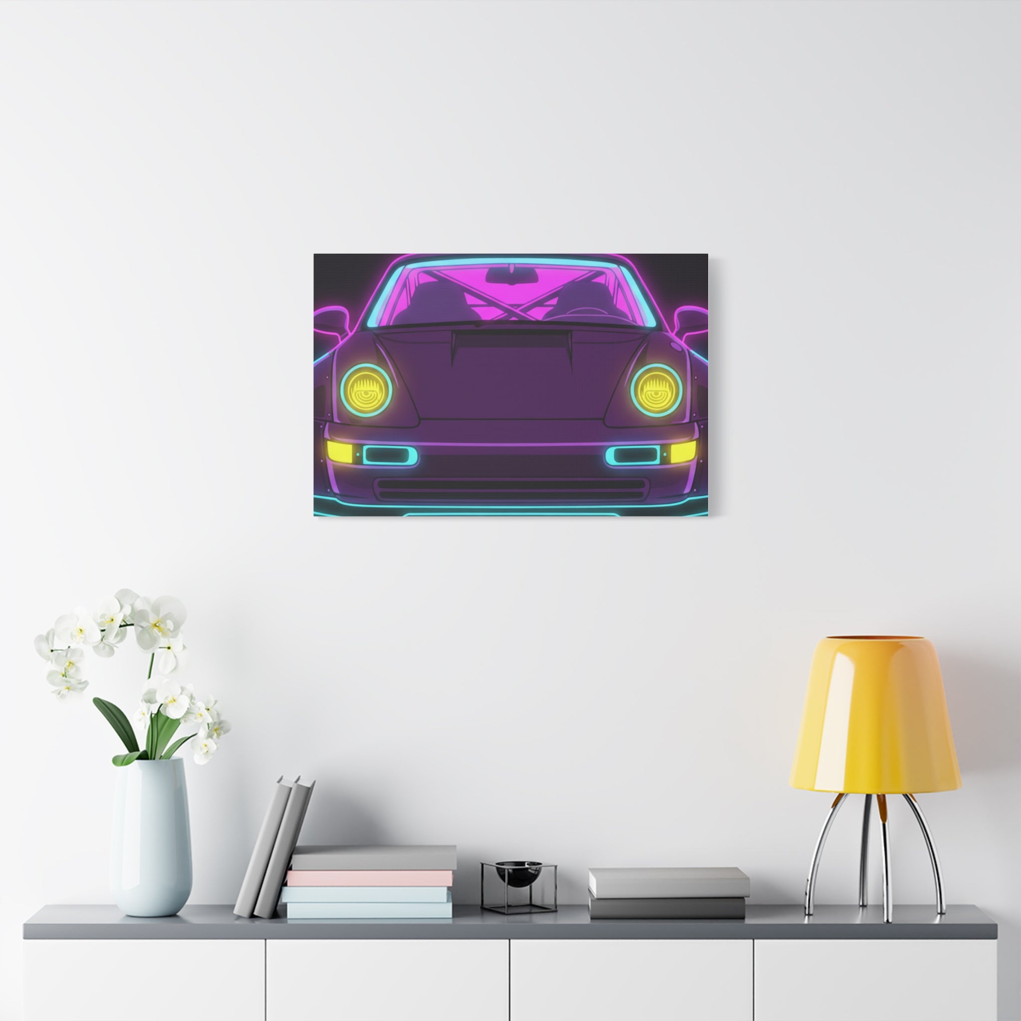 Porsche 964 Turbo Neon Synthwave Canvas Wall Art