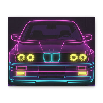 BMW E30 Neon Synthwave Canvas Wall Art