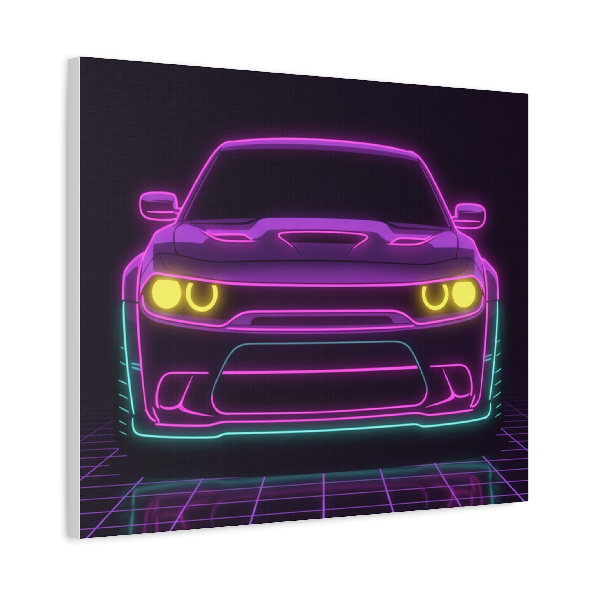 Dodge Challenger SRT Hellcat Neon Synthwave Canvas Wall Art
