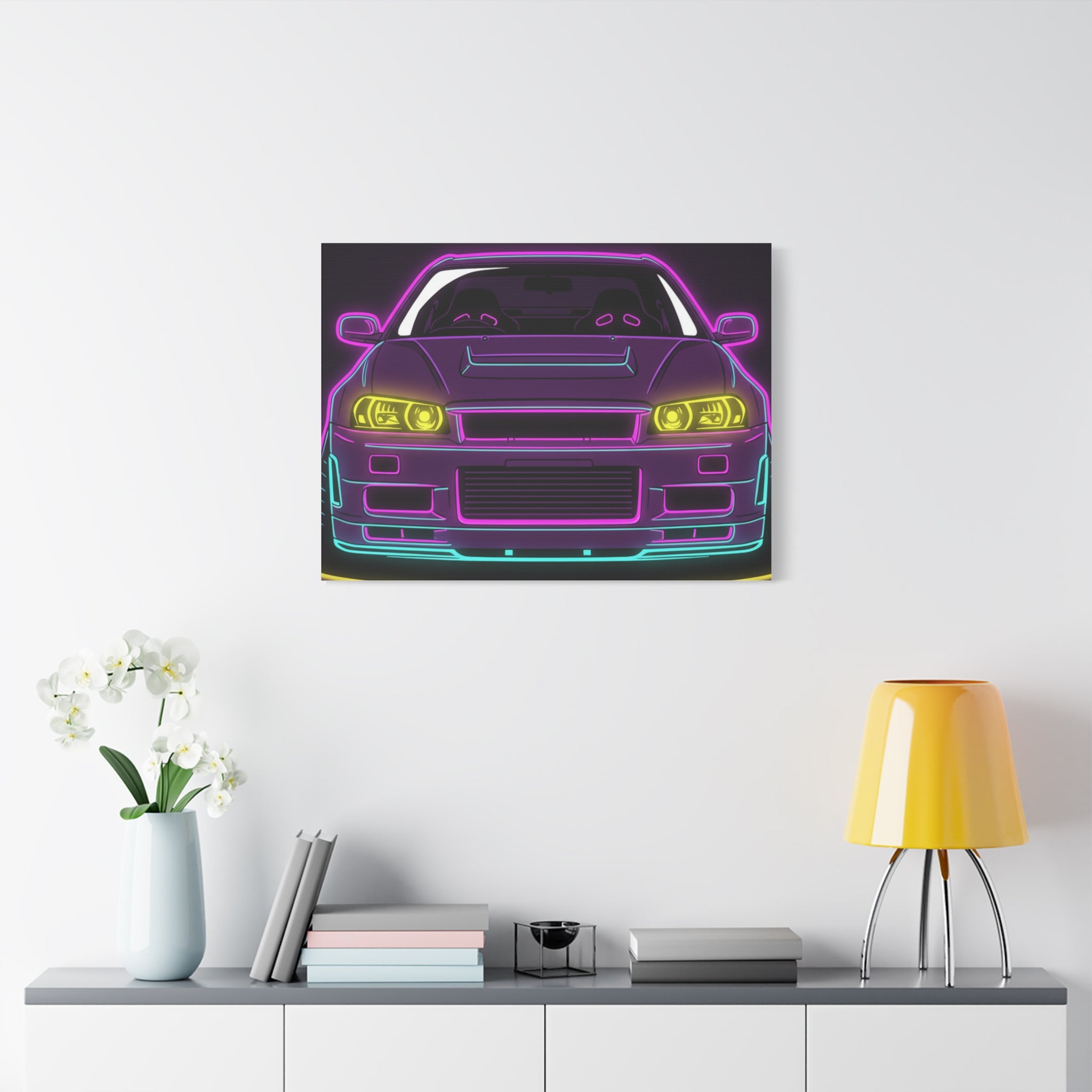 Nissan GT-R Neon Synthwave Canvas Wall Art