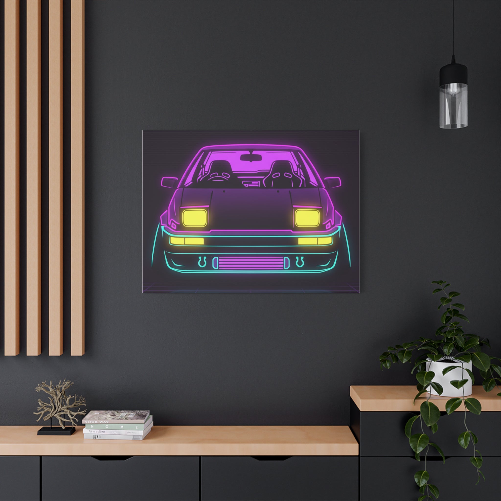 Toyota AE86 (1983-87) Neon Synthwave Canvas Wall Art