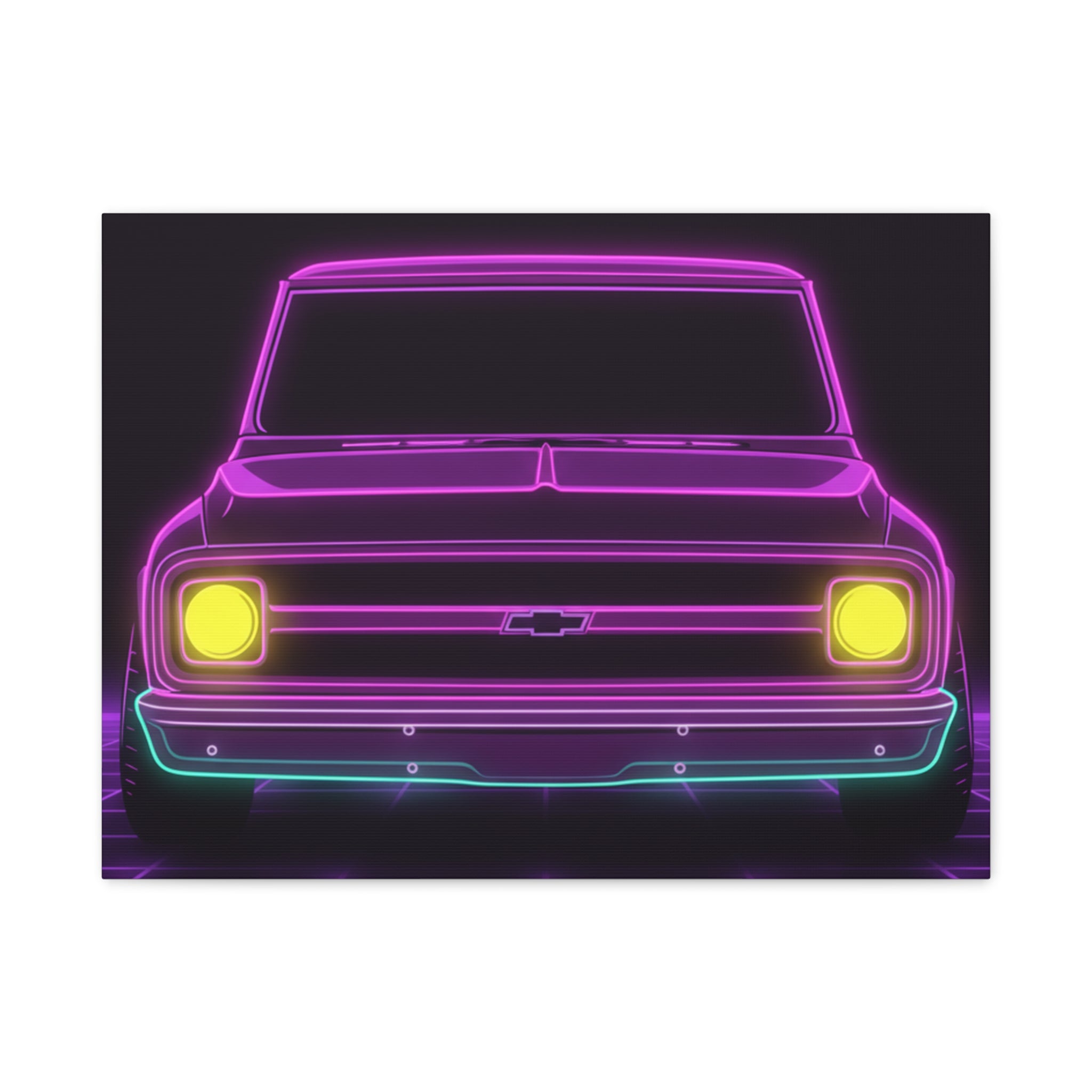 Chevy C10 Pickup (1967-72) Pro-Touring Neon Synthwave Canvas Wall Art