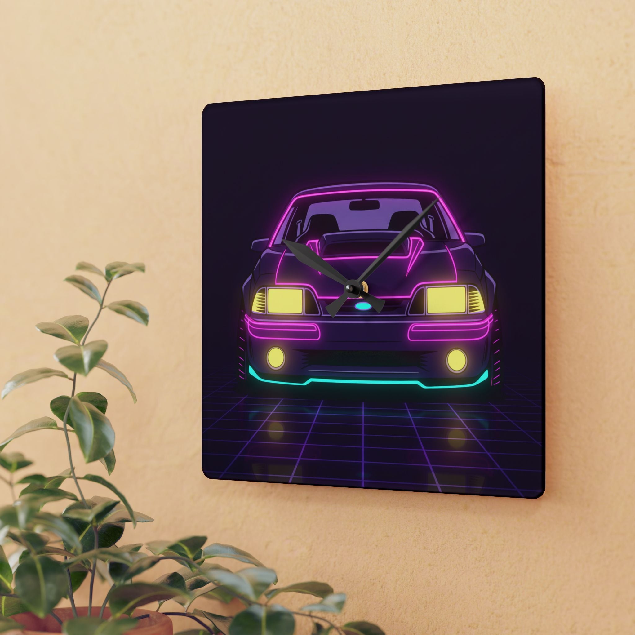 Ford Mustang Fox Body GT Neon Synthwave Wall Clock