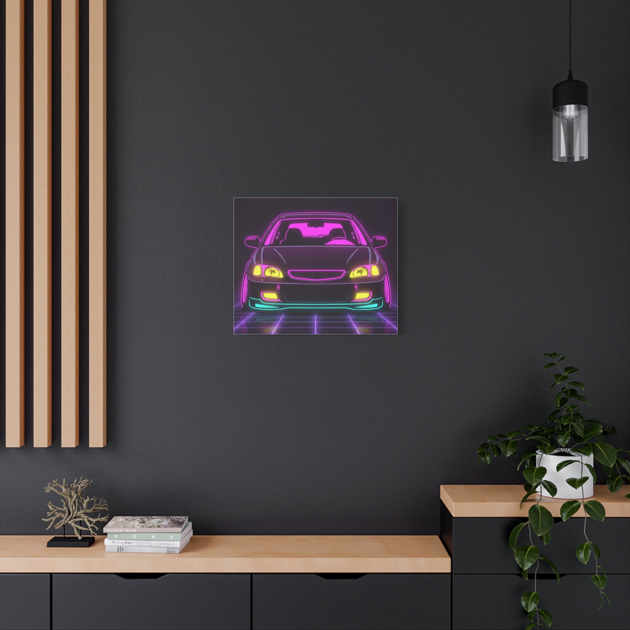 Honda Civic EK Hatch Neon Synthwave Canvas Wall Art