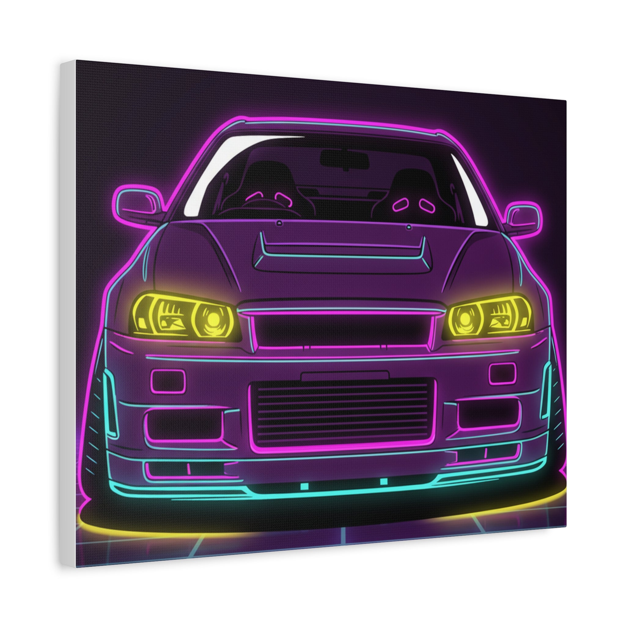 Nissan GT-R Neon Synthwave Canvas Wall Art