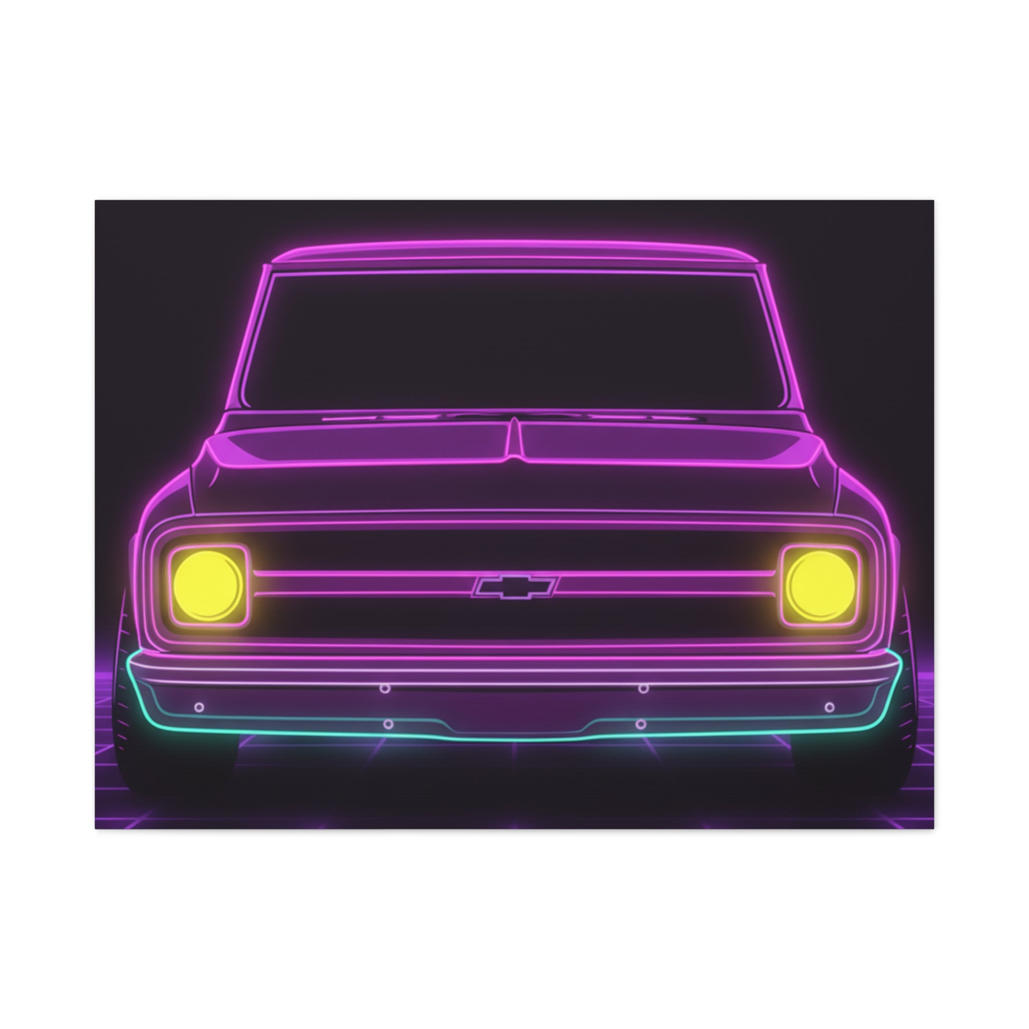 Chevy C10 Pickup (1967-72) Pro-Touring Neon Synthwave Canvas Wall Art