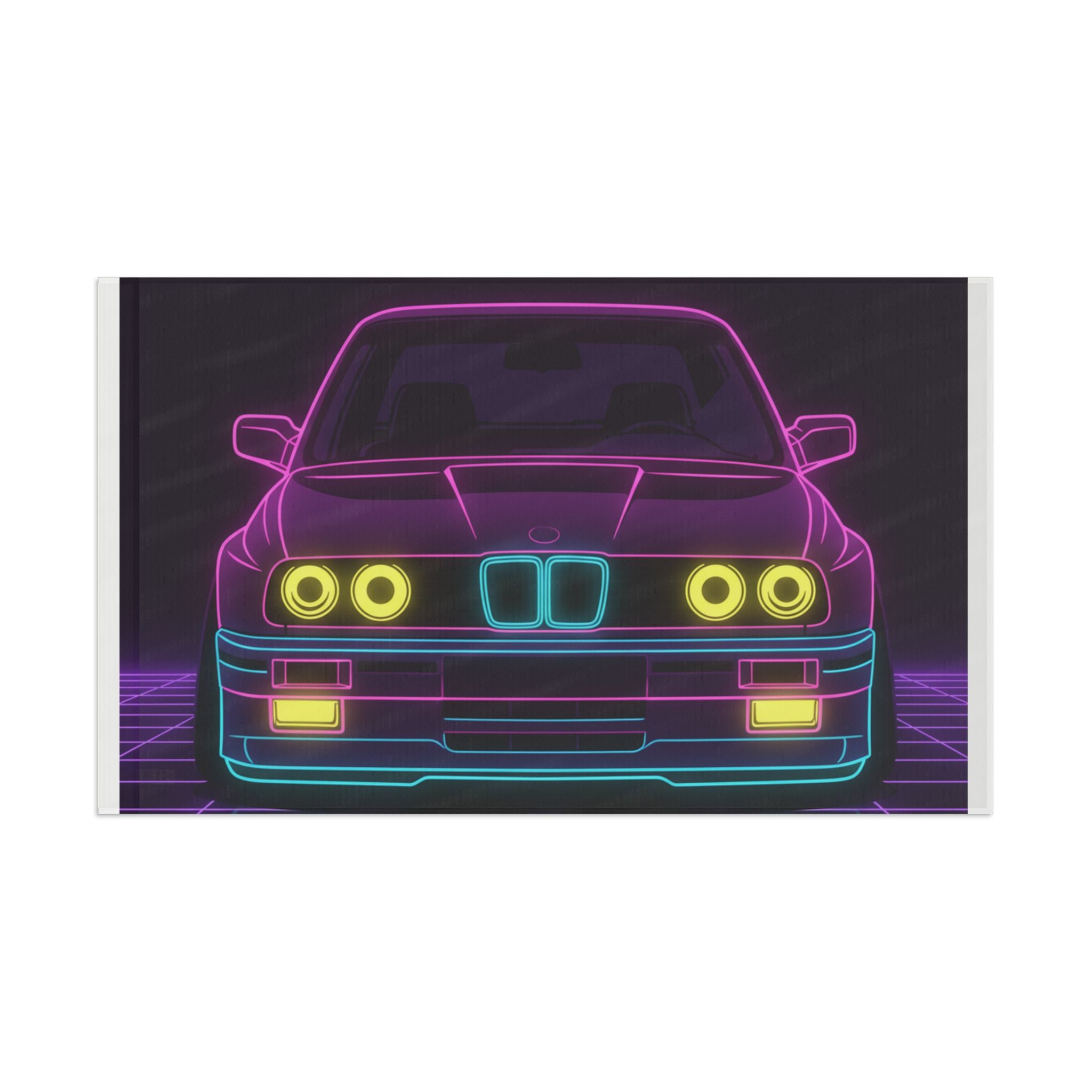 BMW E30 Neon Synthwave Garage Flag