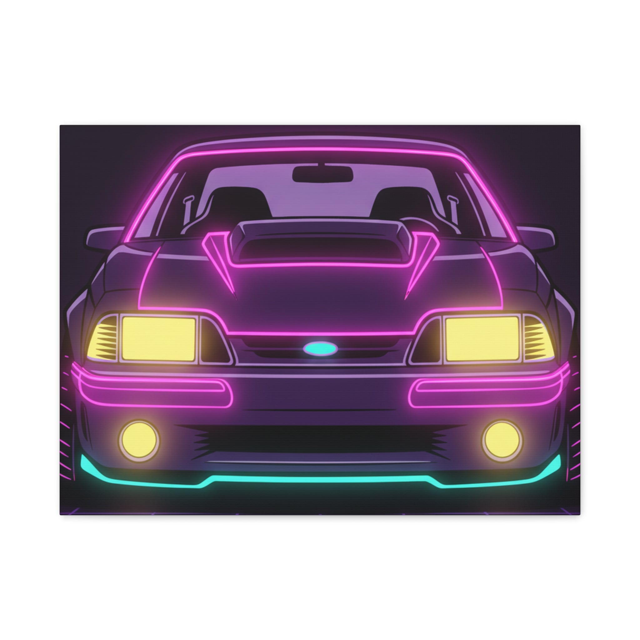 Ford Mustang Fox Body GT Neon Synthwave Canvas Wall Art