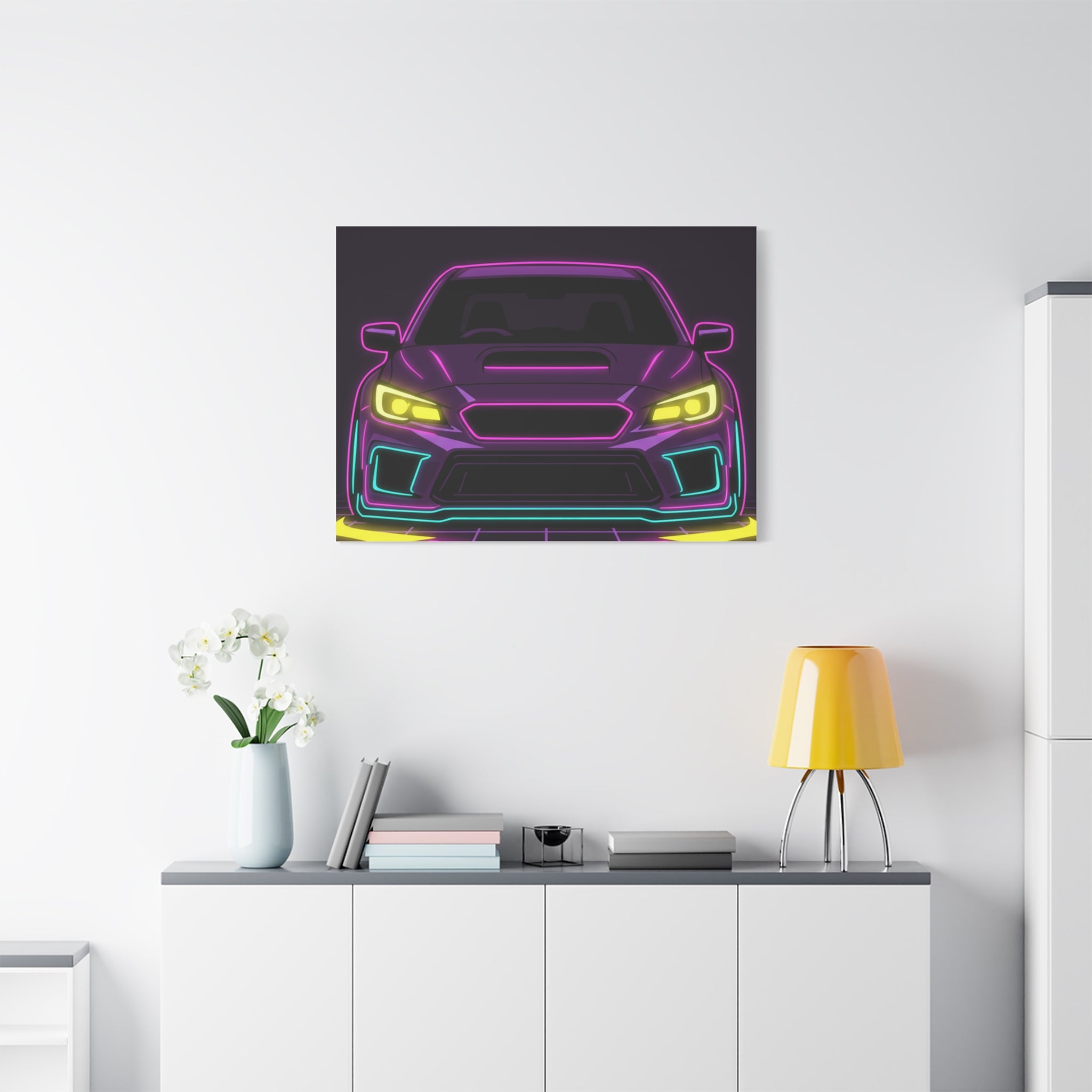 Subaru WRX STI Neon Synthwave Canvas Wall Art