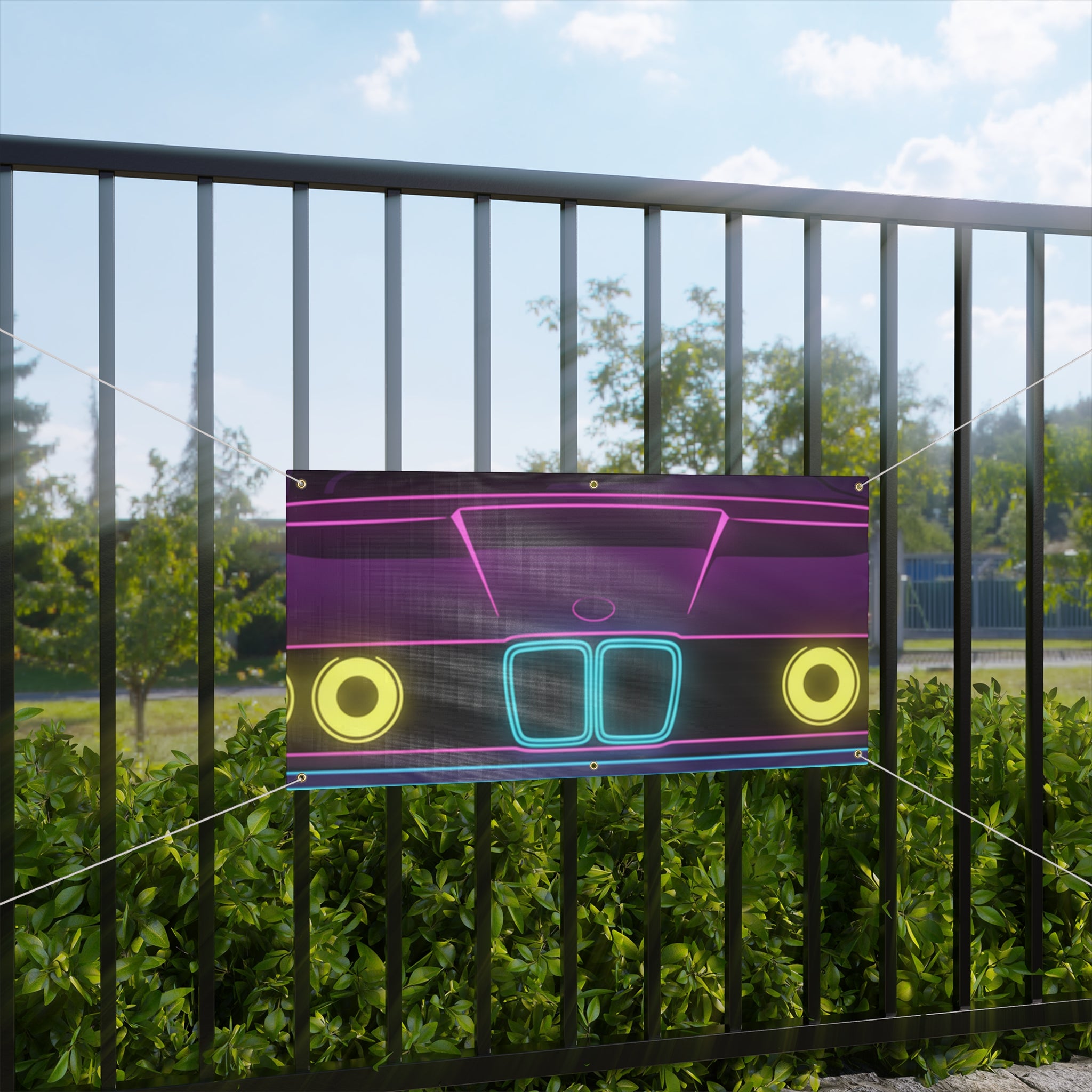 BMW E30 Neon Synthwave Banner