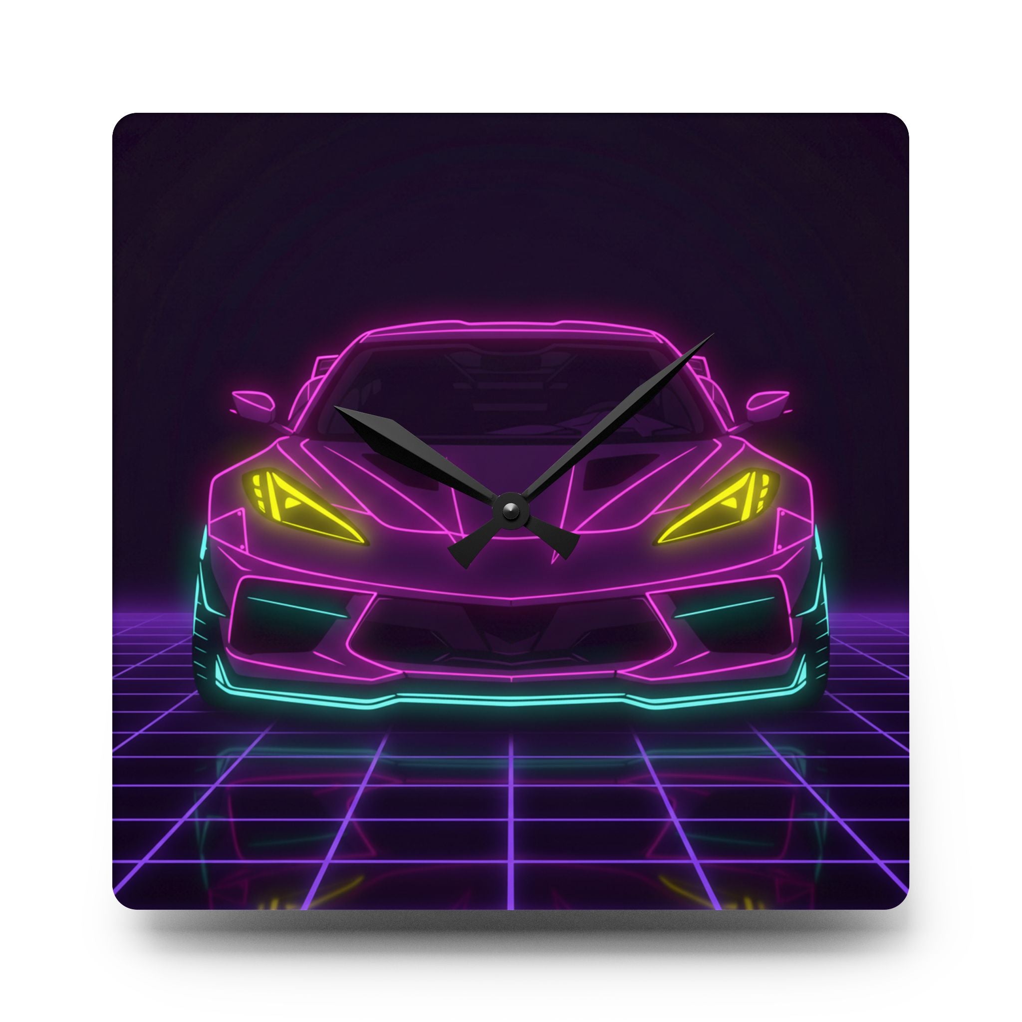 Corvette C8 (2020+) Neon Synthwave Wall Clock