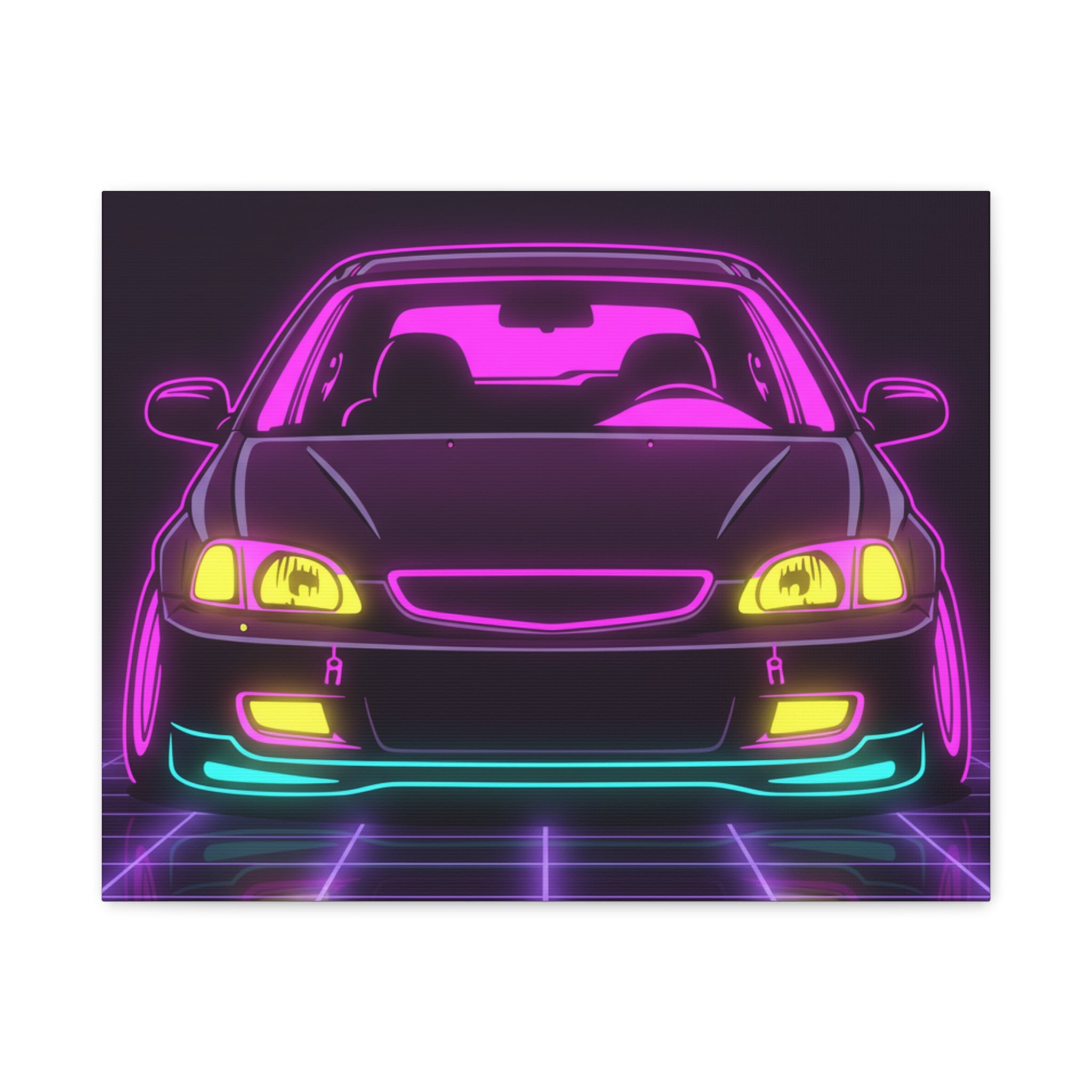 Honda Civic EK Hatch Neon Synthwave Canvas Wall Art