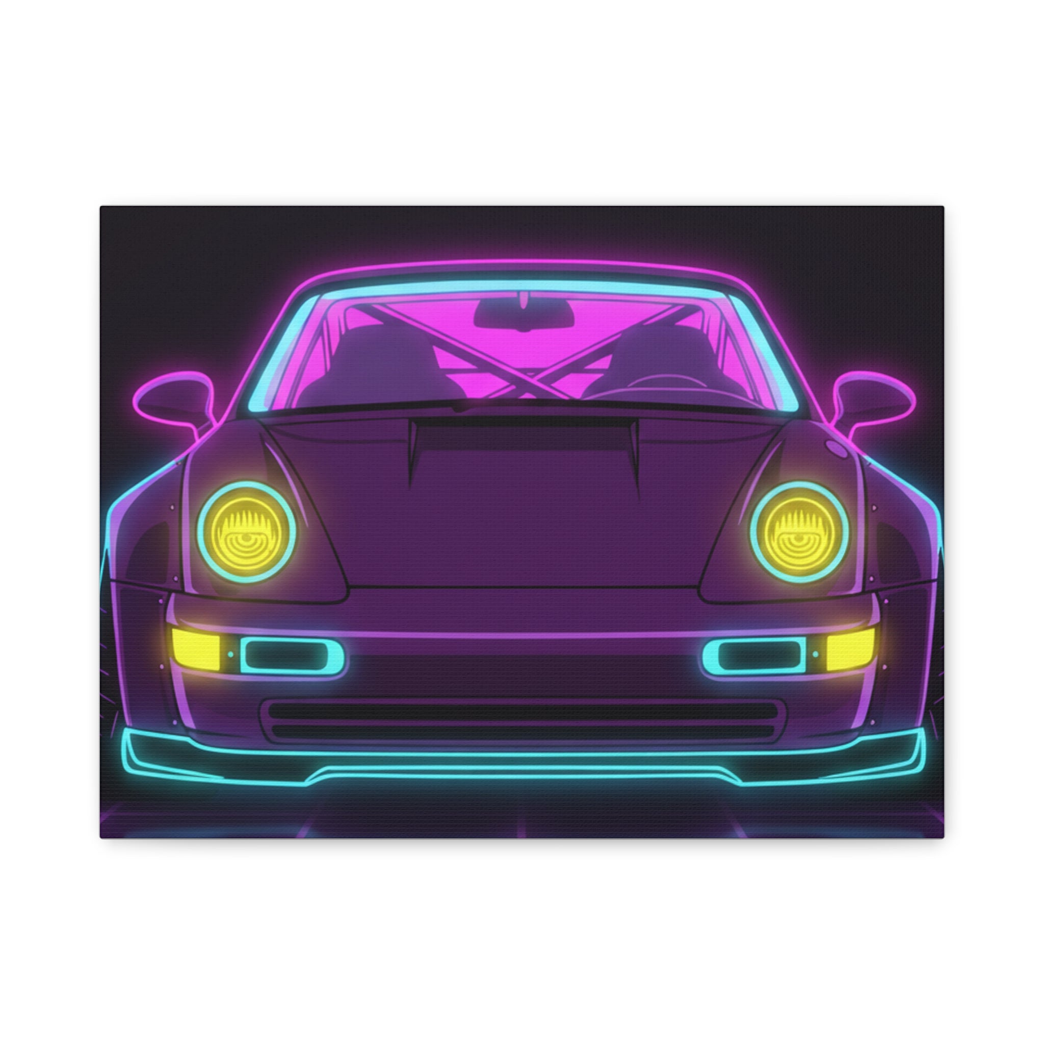 Porsche 964 Turbo Neon Synthwave Canvas Wall Art