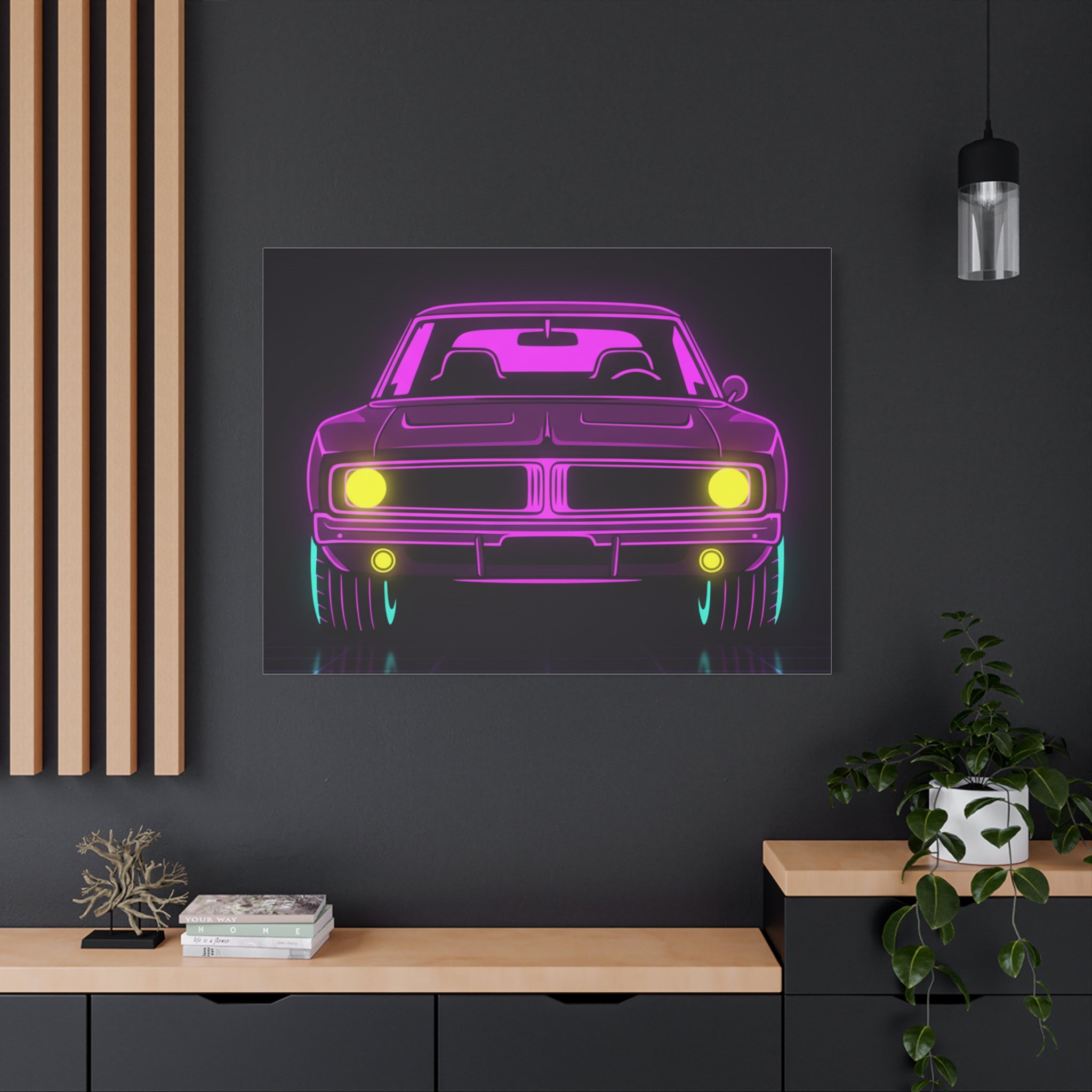 Dodge Charger R/T (1968-70) Resto-Mod Neon Synthwave Canvas Wall Art