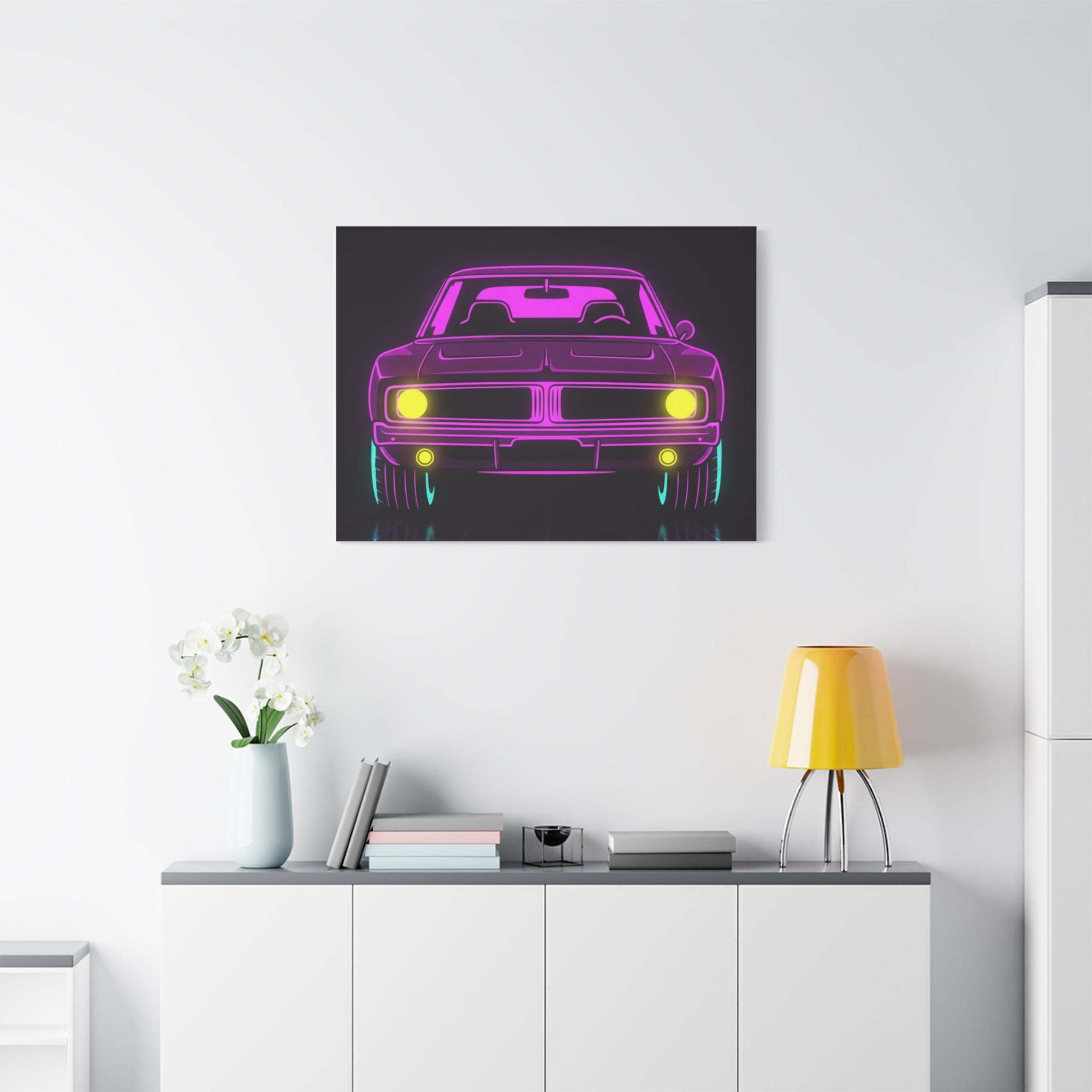 Dodge Charger R/T (1968-70) Resto-Mod Neon Synthwave Canvas Wall Art