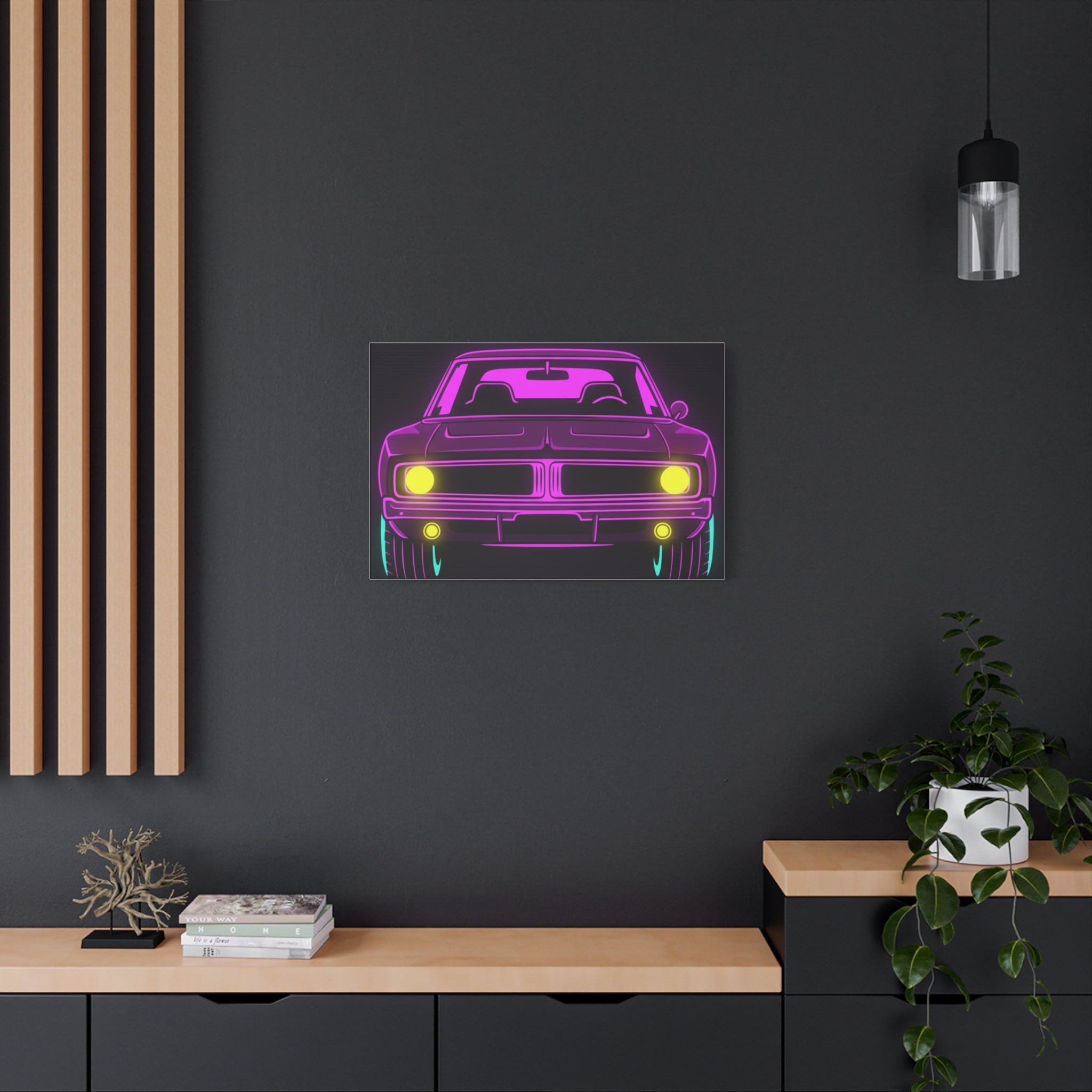 Dodge Charger R/T (1968-70) Resto-Mod Neon Synthwave Canvas Wall Art