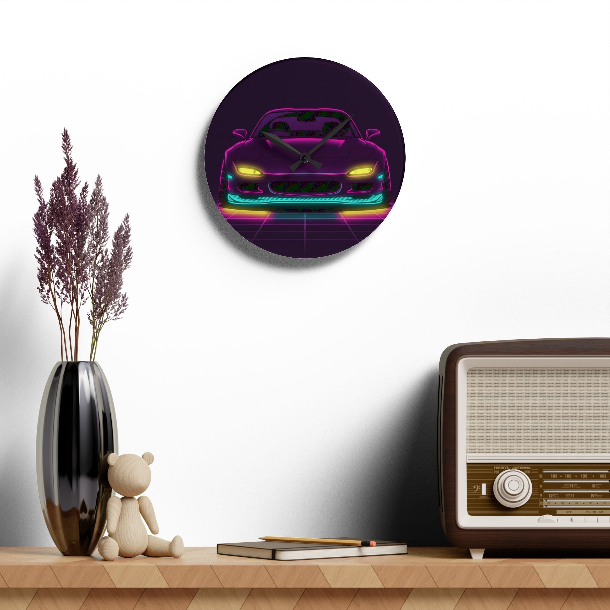 Mazda RX-7 FD Neon Synthwave Wall Clock