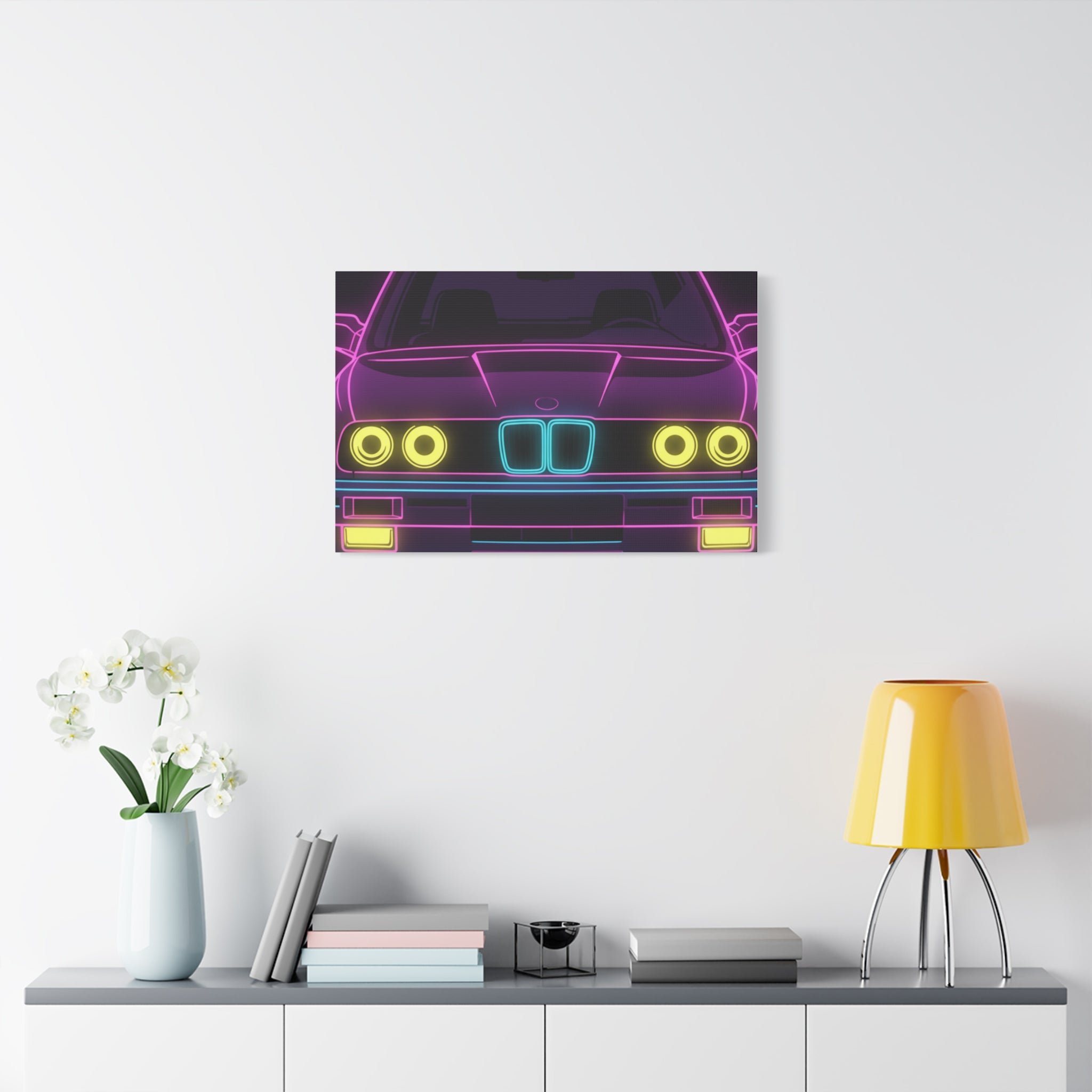 BMW E30 Neon Synthwave Canvas Wall Art