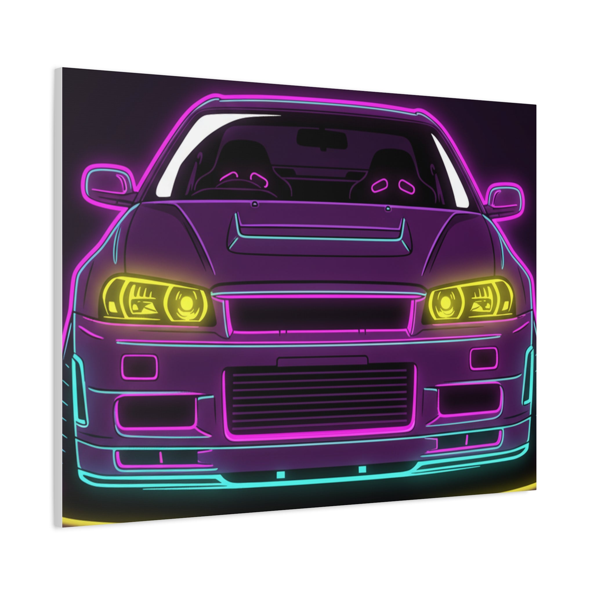 Nissan GT-R Neon Synthwave Canvas Wall Art