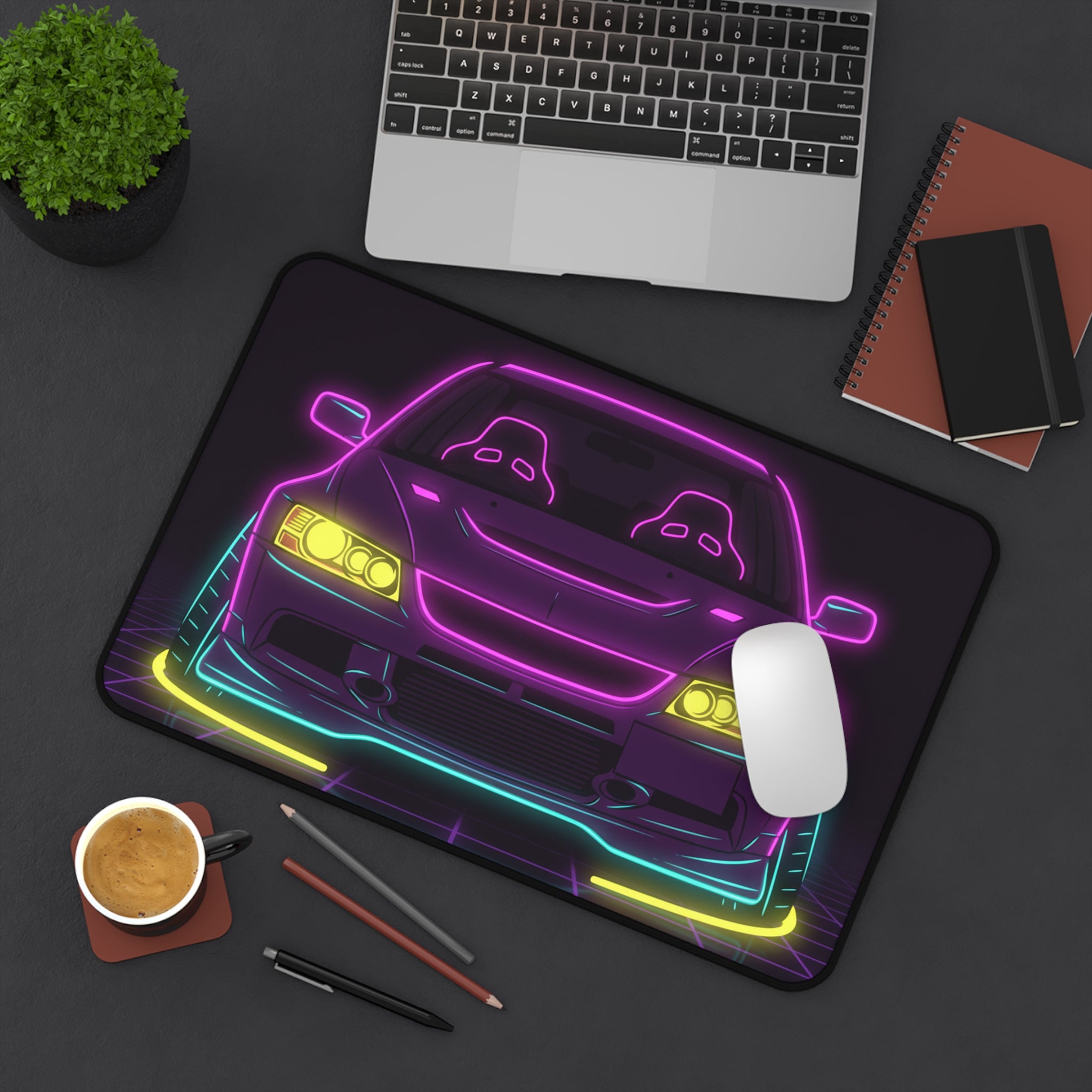 Mitsubishi Evo IX (2005-07) Neon Synthwave Desk Mat