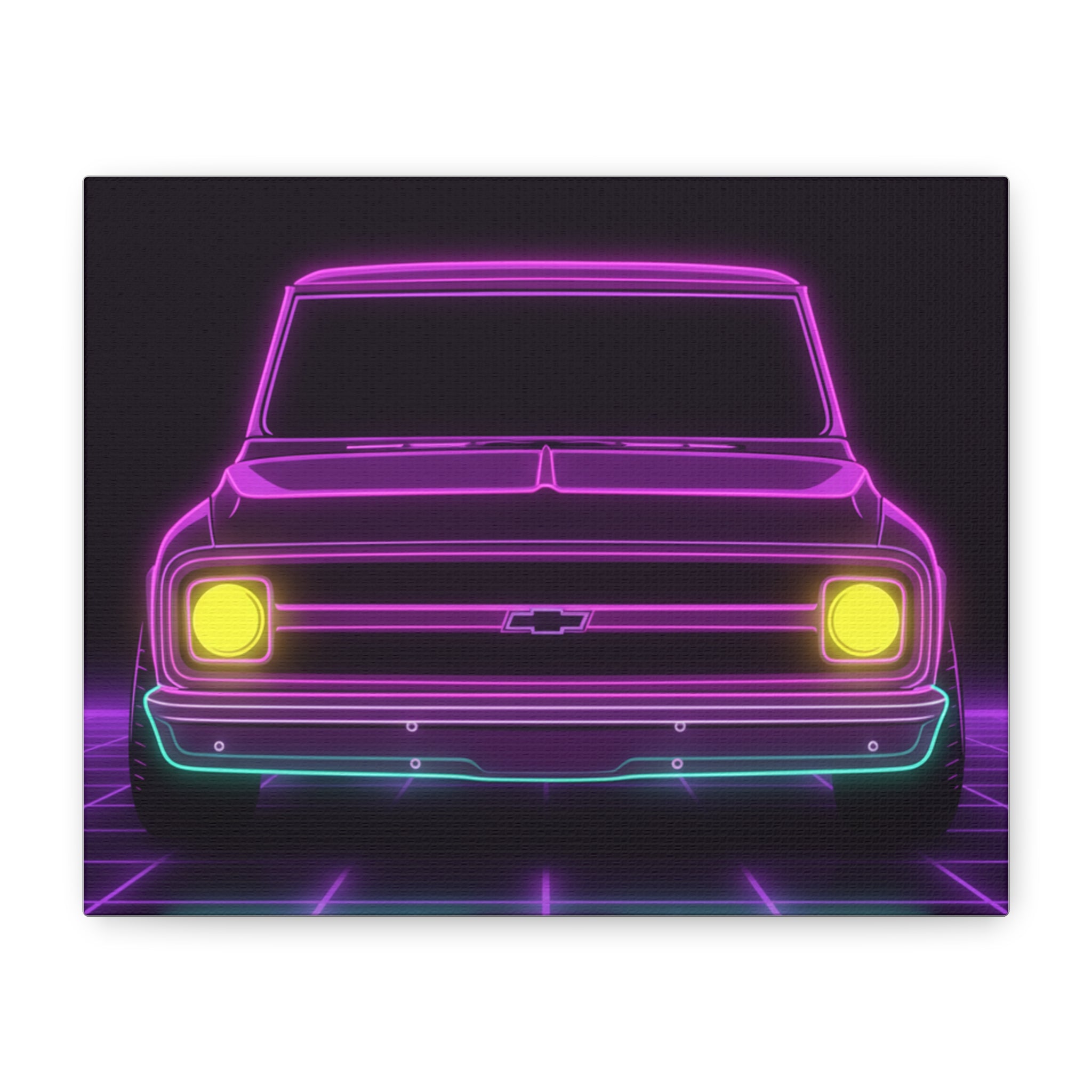 Chevy C10 Pickup (1967-72) Pro-Touring Neon Synthwave Canvas Wall Art