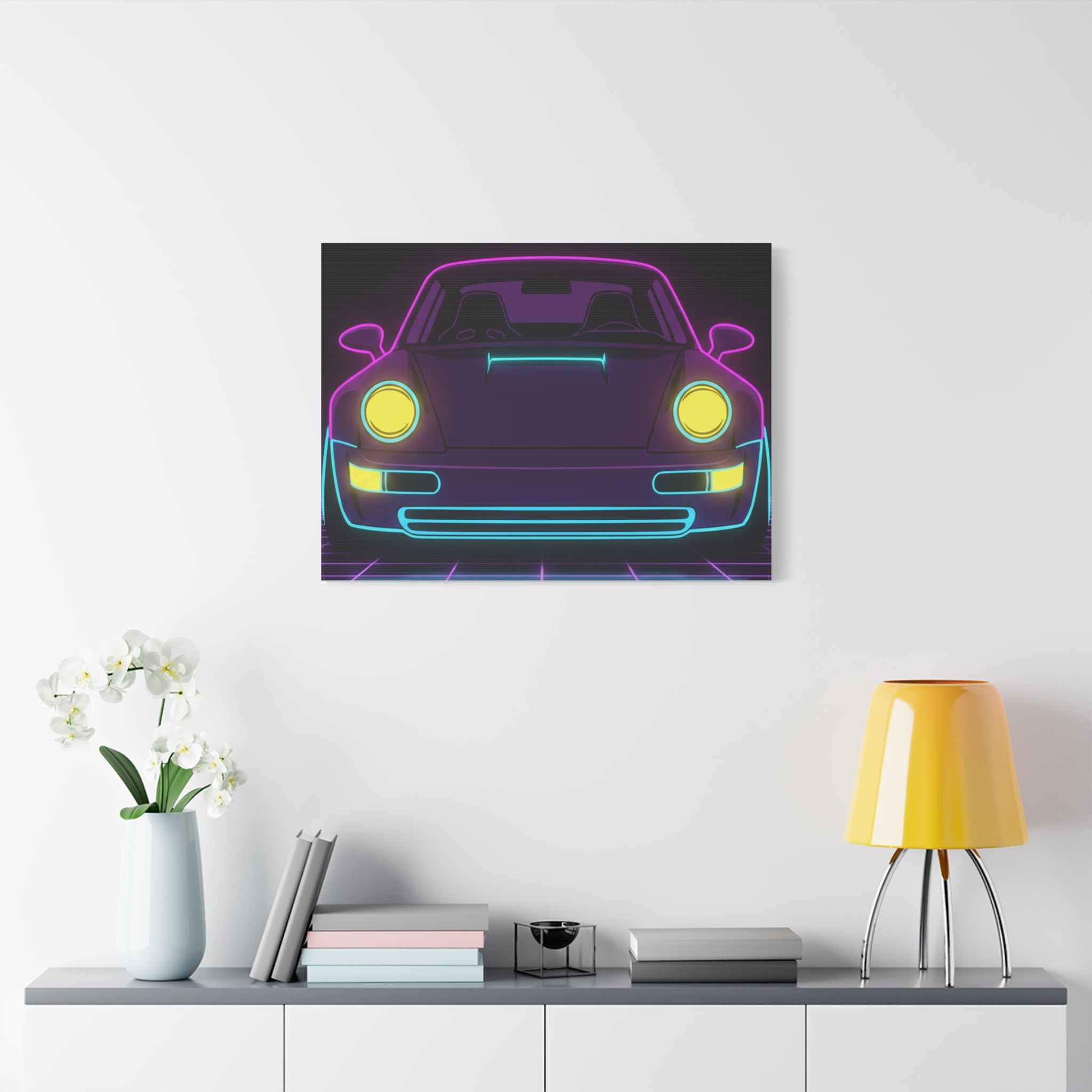 Porsche 964 Singer Neon Synthwave Canvas Wall Art