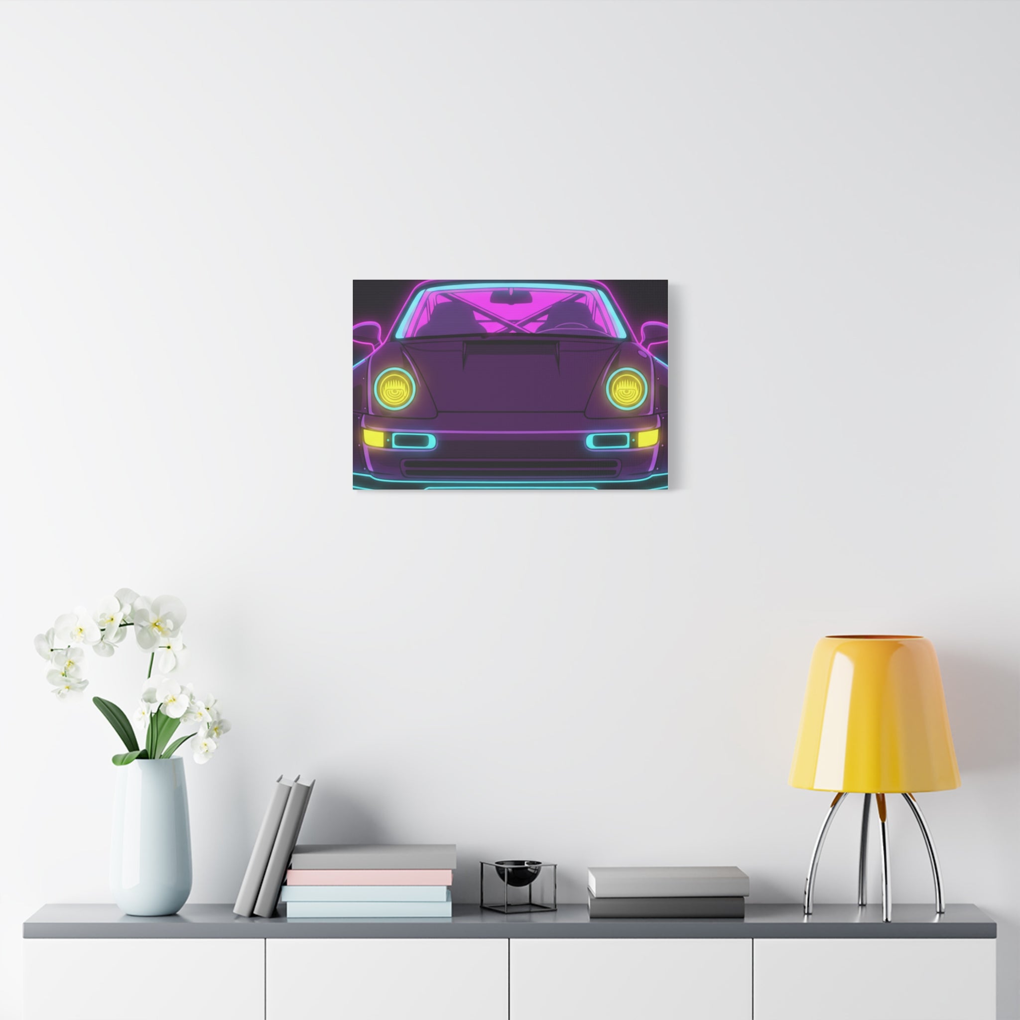 Porsche 964 Turbo Neon Synthwave Canvas Wall Art