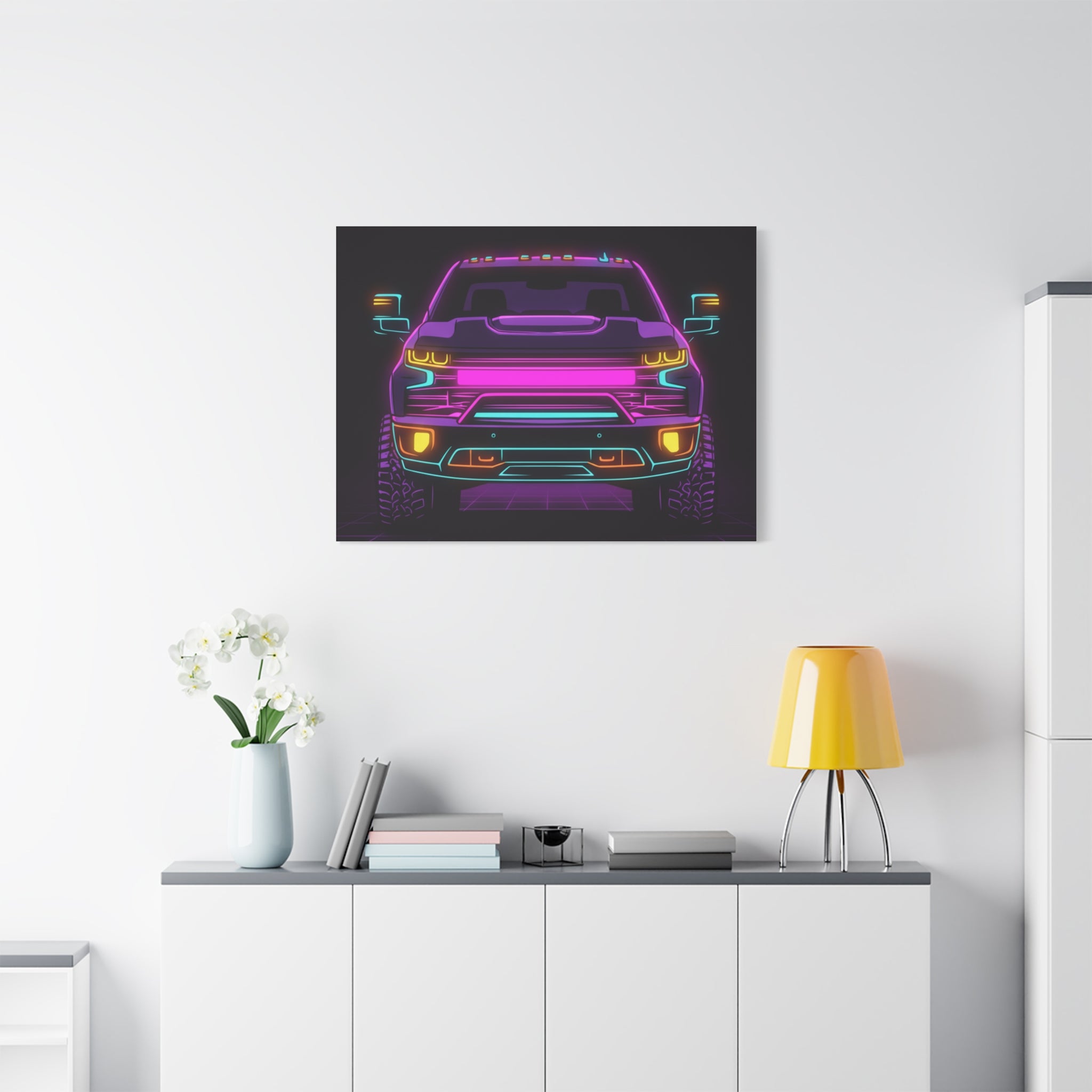 Chevy Silverado Trail Boss (2019+) Neon Synthwave Canvas Wall Art