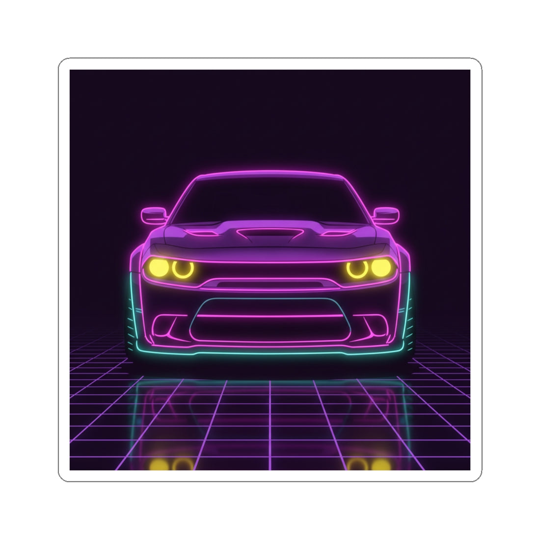 Dodge Challenger SRT Hellcat Neon Synthwave Sticker