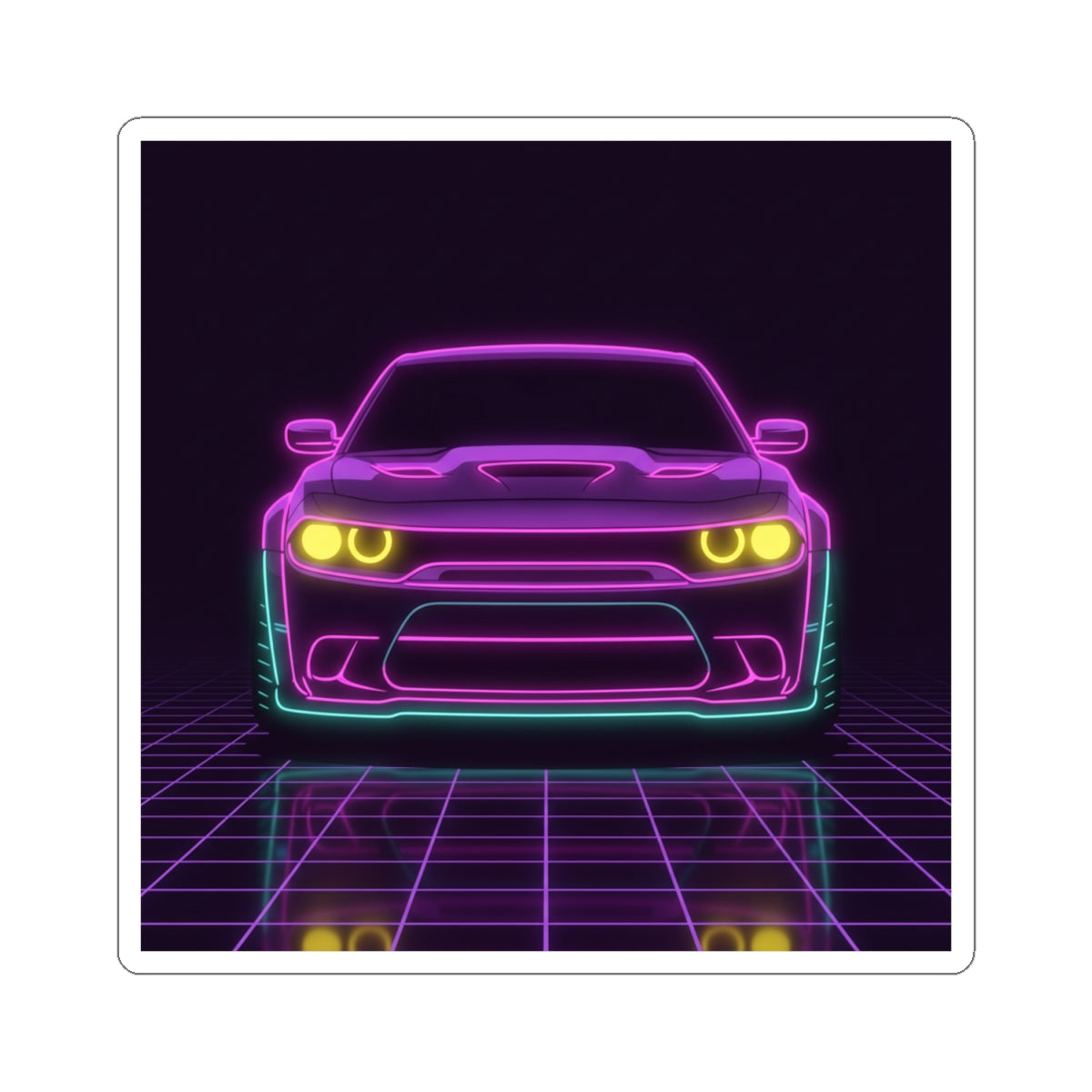 Dodge Challenger SRT Hellcat Neon Synthwave Sticker
