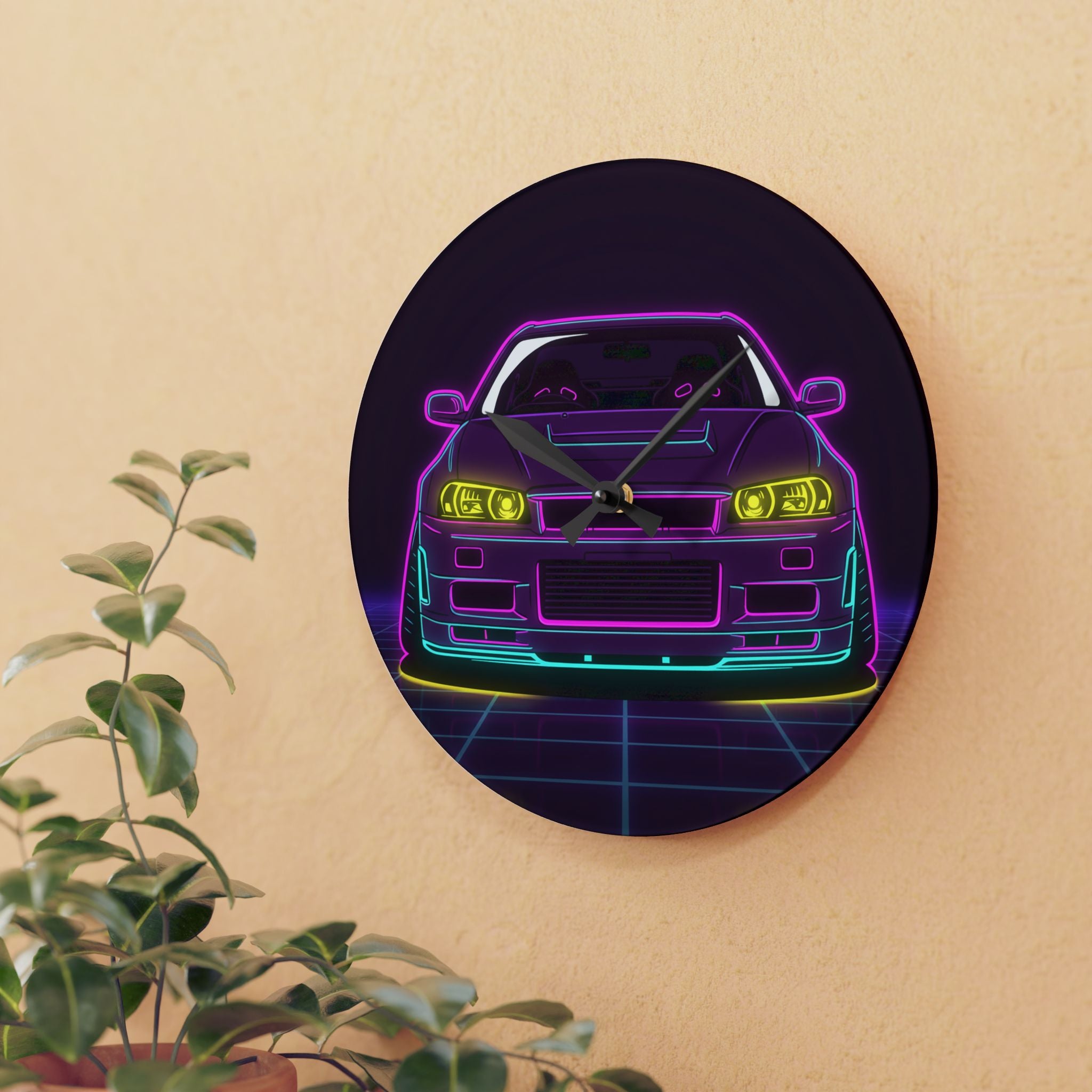 Nissan GT-R Neon Synthwave Wall Clock