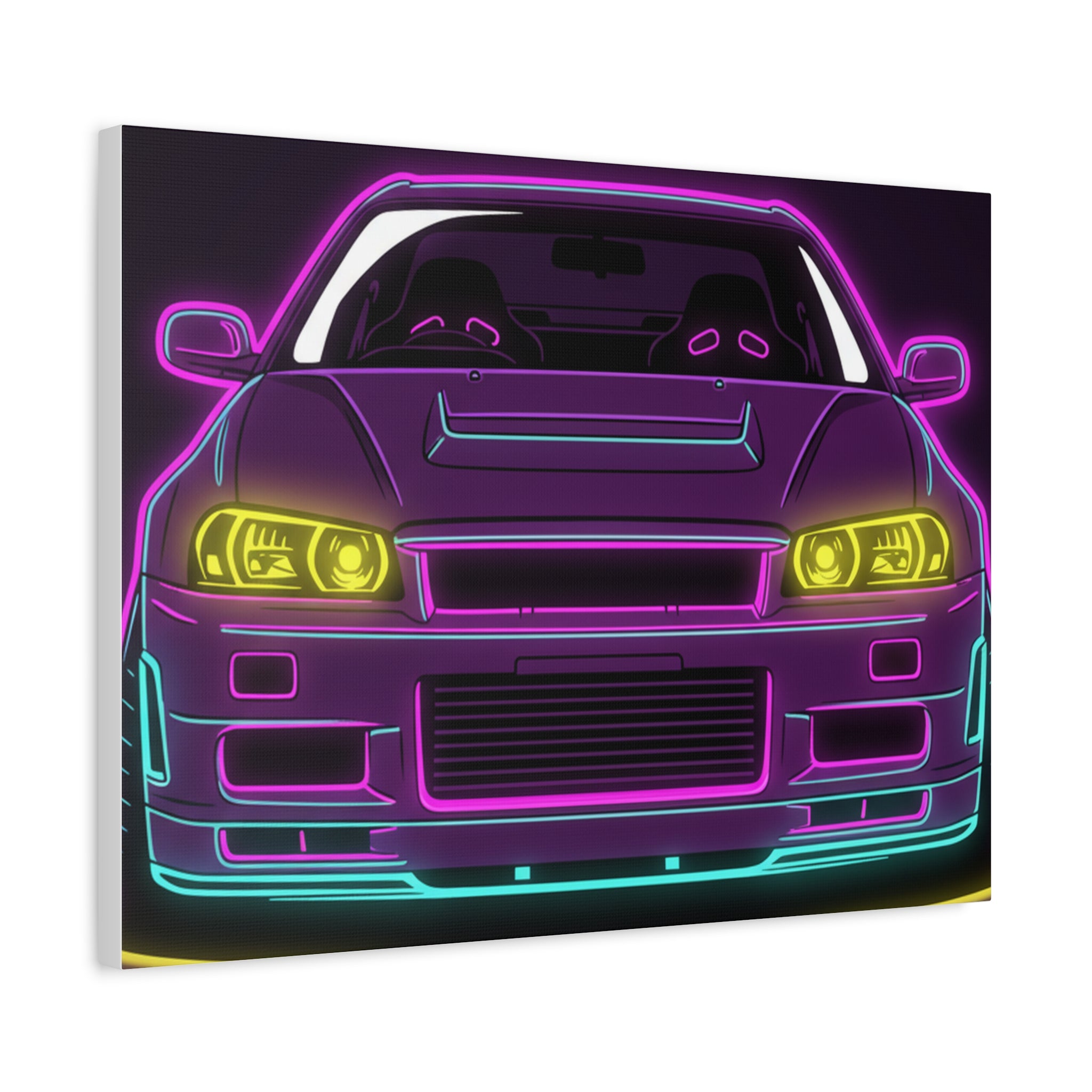 Nissan GT-R Neon Synthwave Canvas Wall Art
