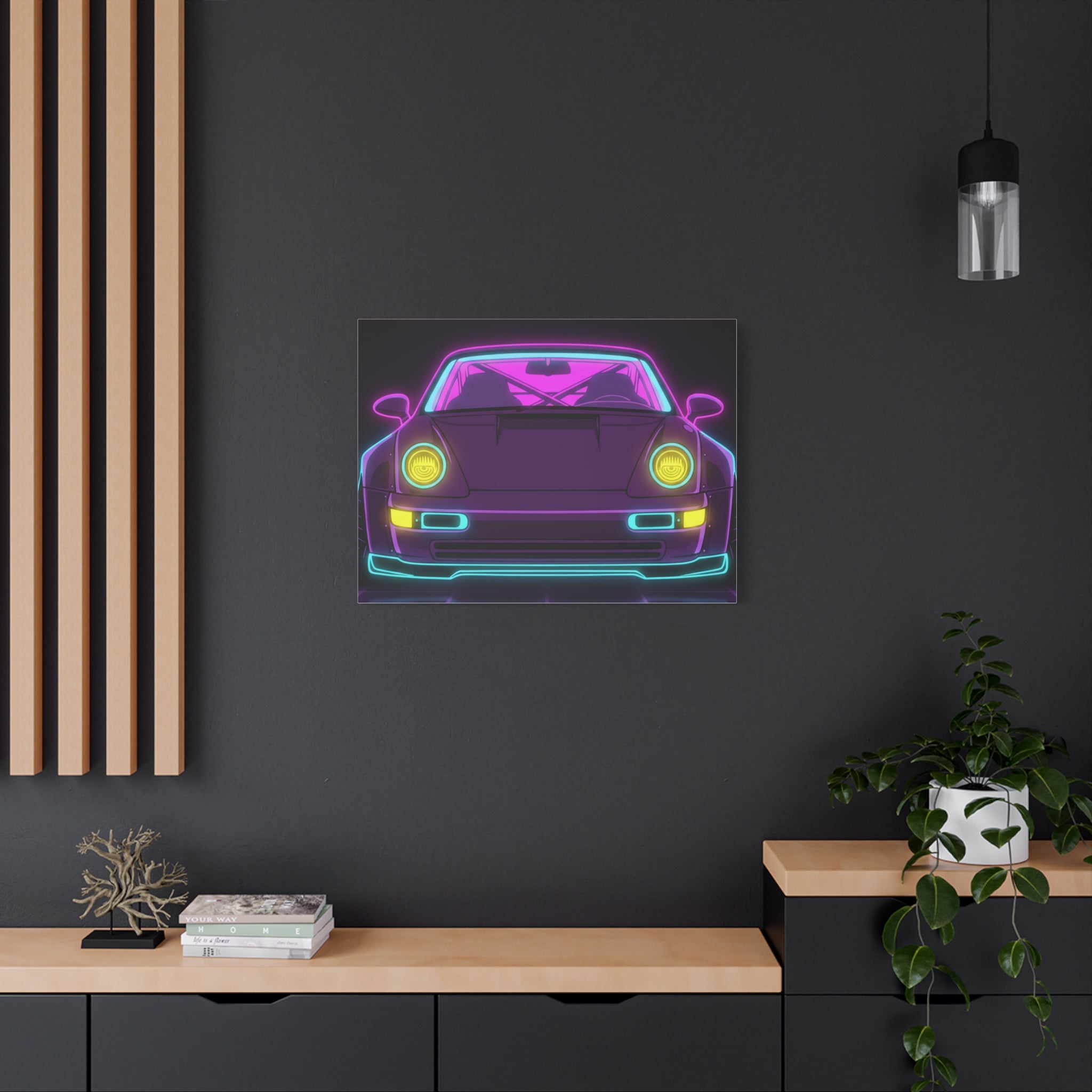 Porsche 964 Turbo Neon Synthwave Canvas Wall Art