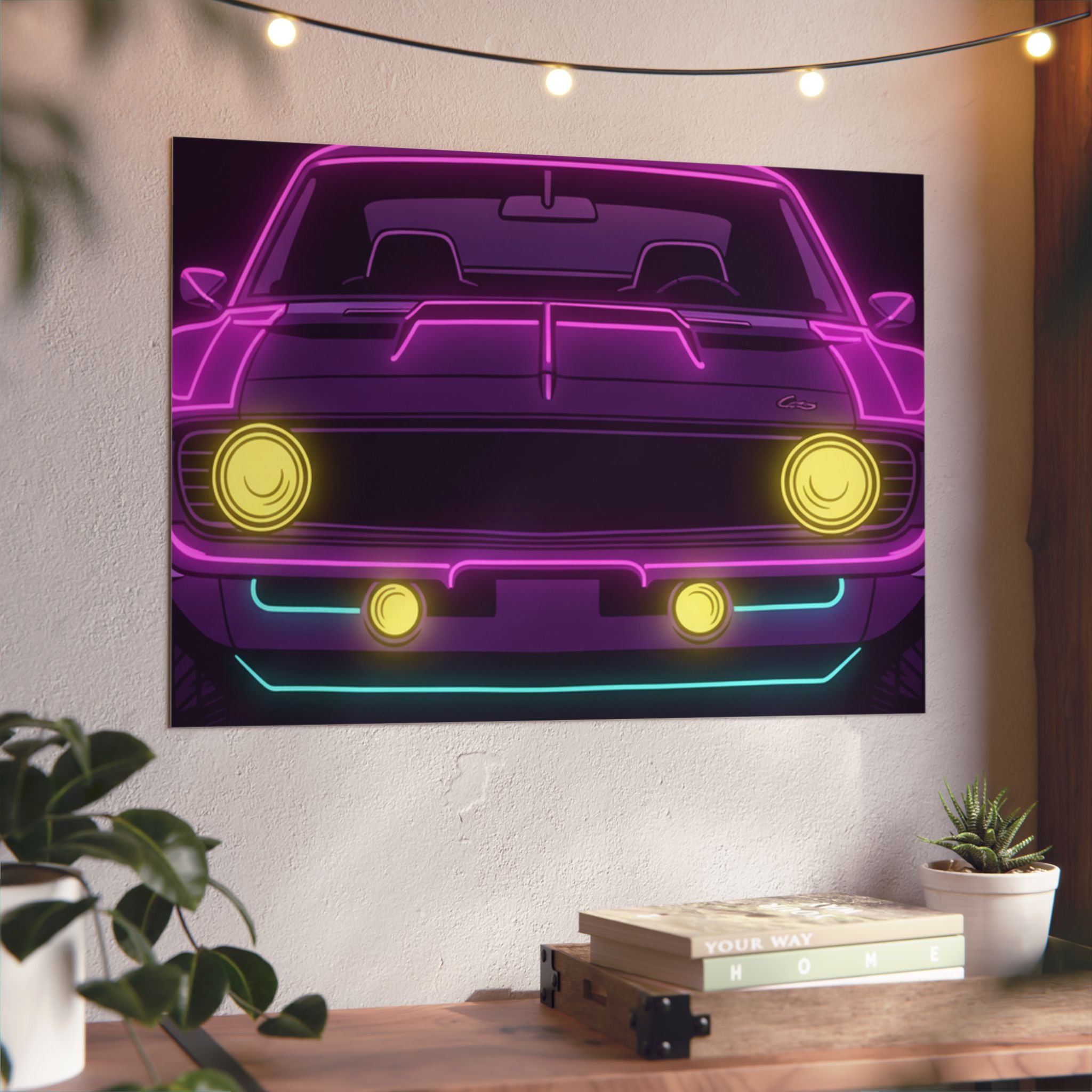 1969 Chevrolet Camaro SS Neon Synthwave Metal Wall Sign