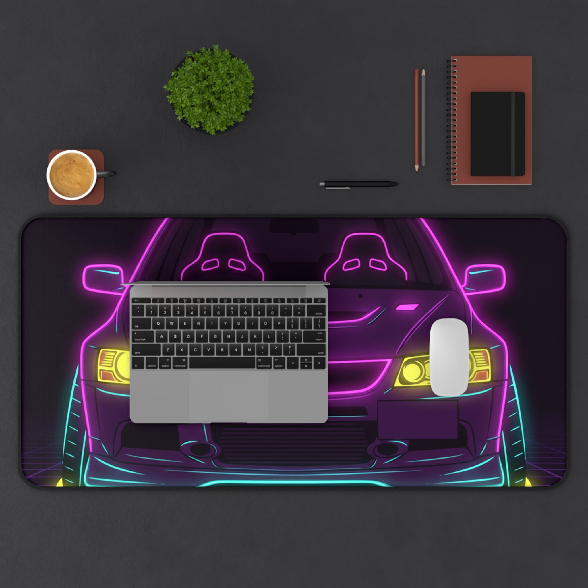Mitsubishi Evo IX (2005-07) Neon Synthwave Desk Mat