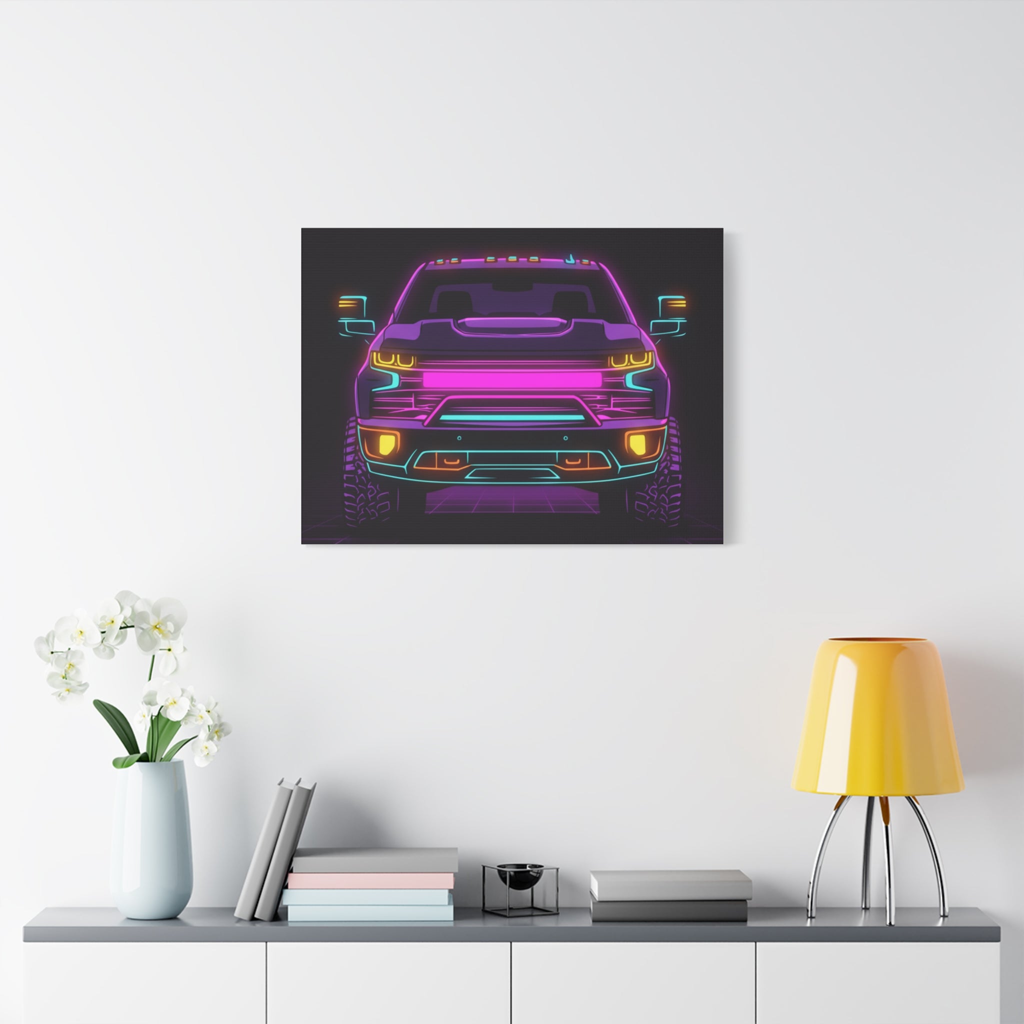 Chevy Silverado Trail Boss (2019+) Neon Synthwave Canvas Wall Art