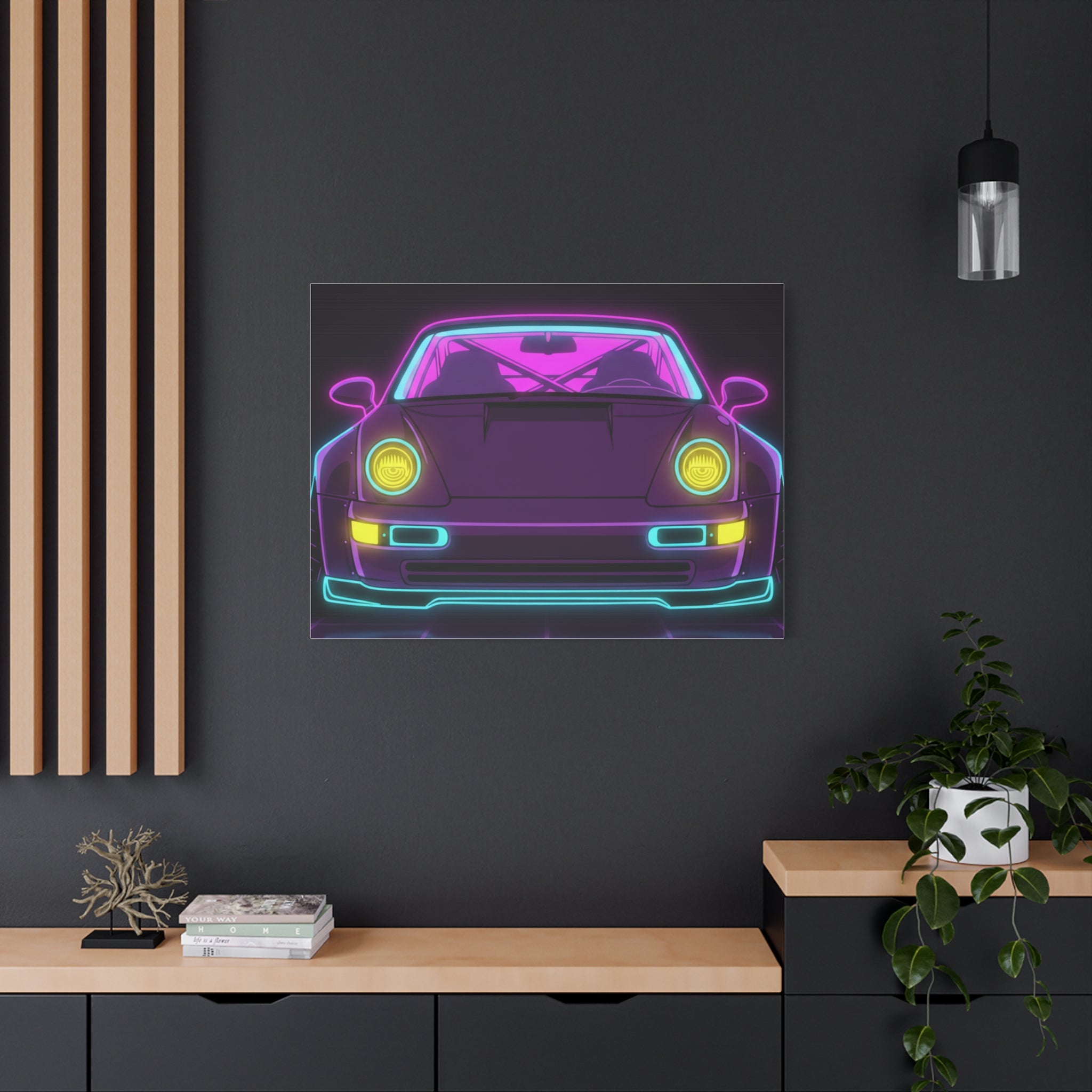 Porsche 964 Turbo Neon Synthwave Canvas Wall Art