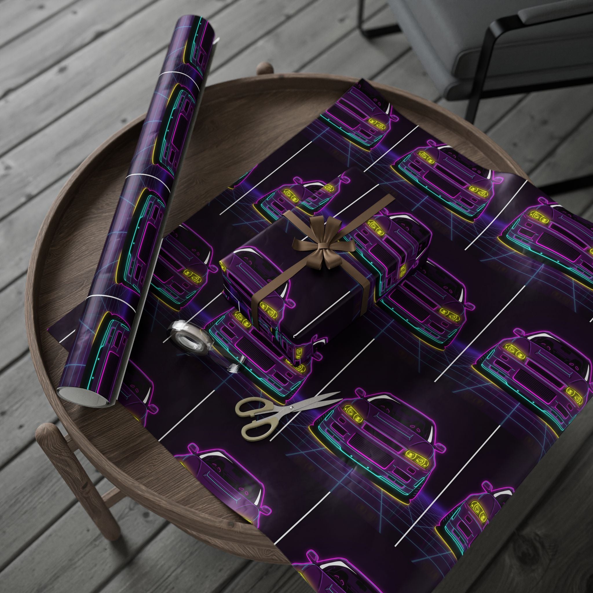 Nissan GT-R Neon Synthwave Gift Wrapping Paper