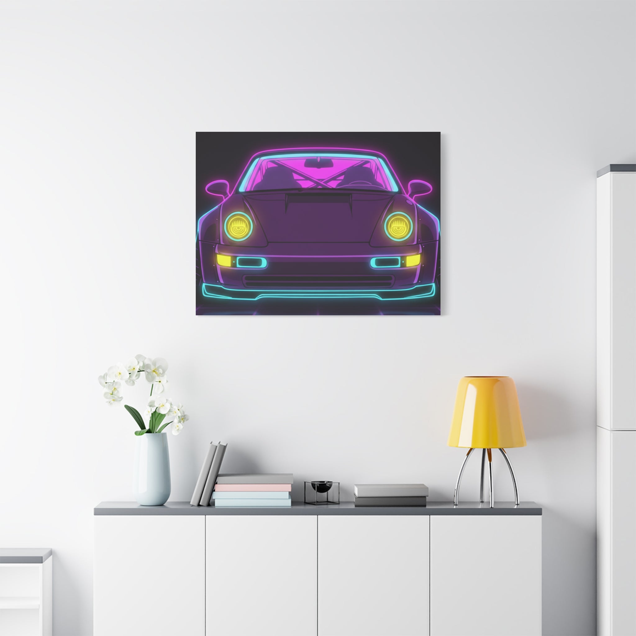 Porsche 964 Turbo Neon Synthwave Canvas Wall Art