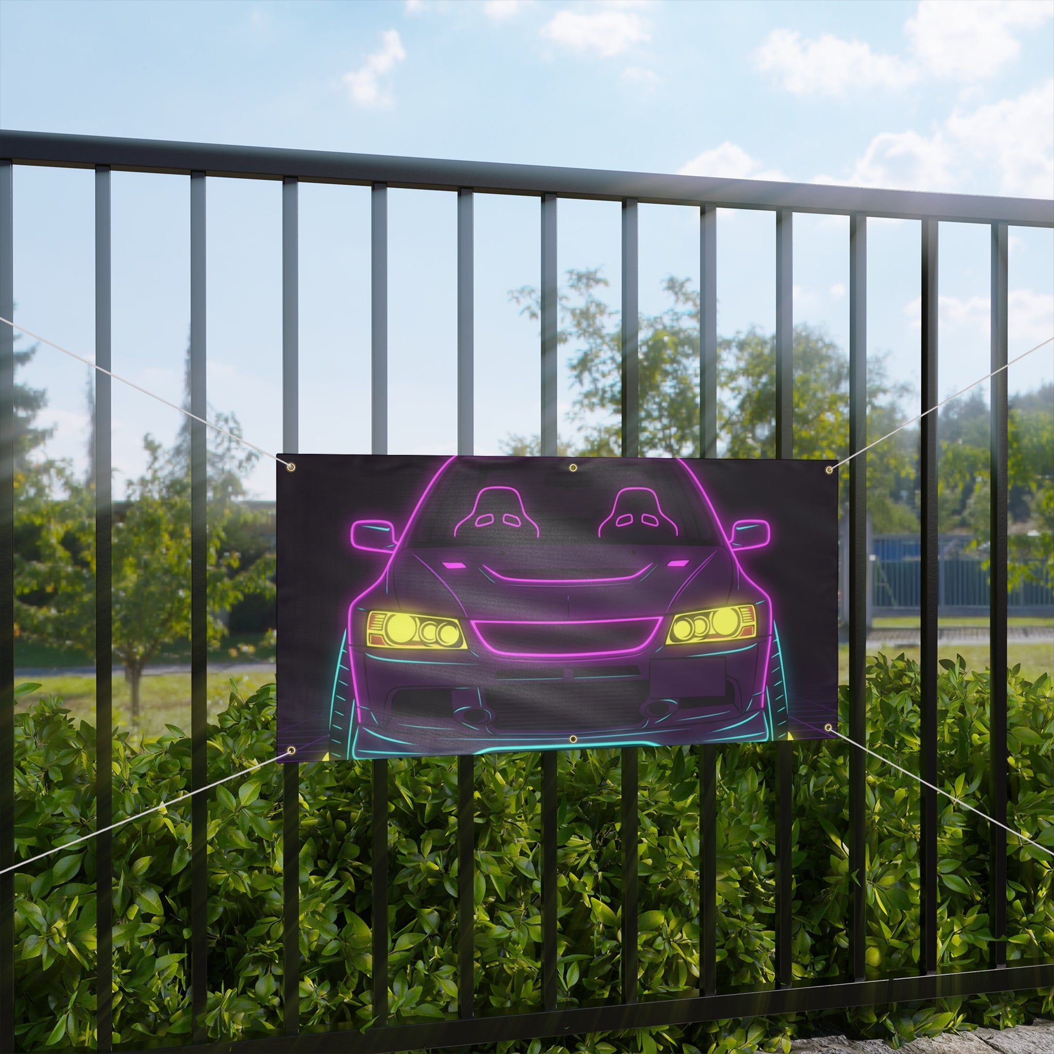 Mitsubishi Evo IX (2005-07) Neon Synthwave Banner
