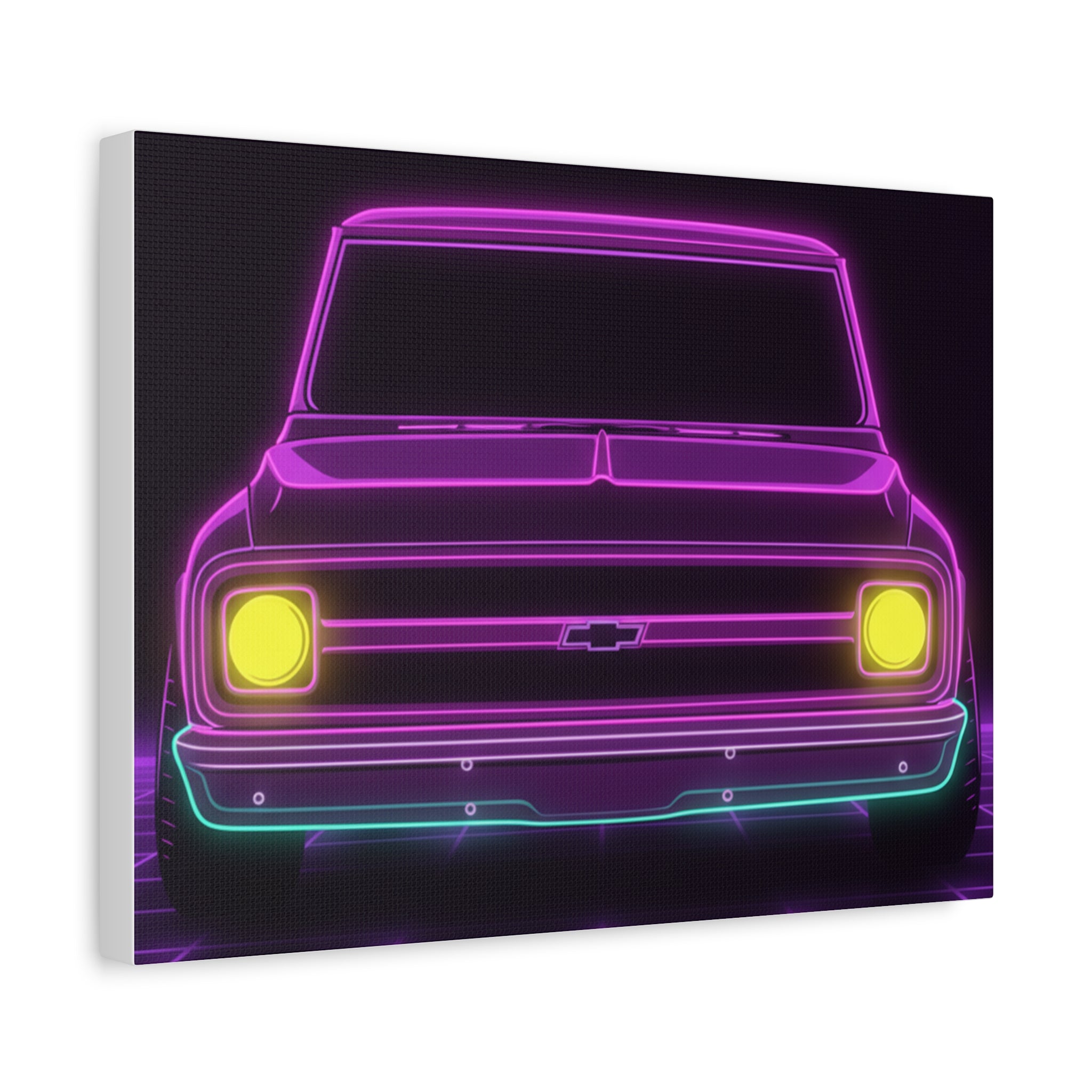 Chevy C10 Pickup (1967-72) Pro-Touring Neon Synthwave Canvas Wall Art