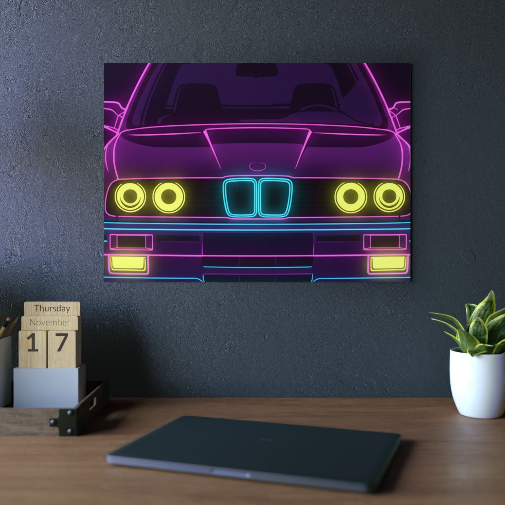 BMW E30 Neon Synthwave Metal Wall Sign