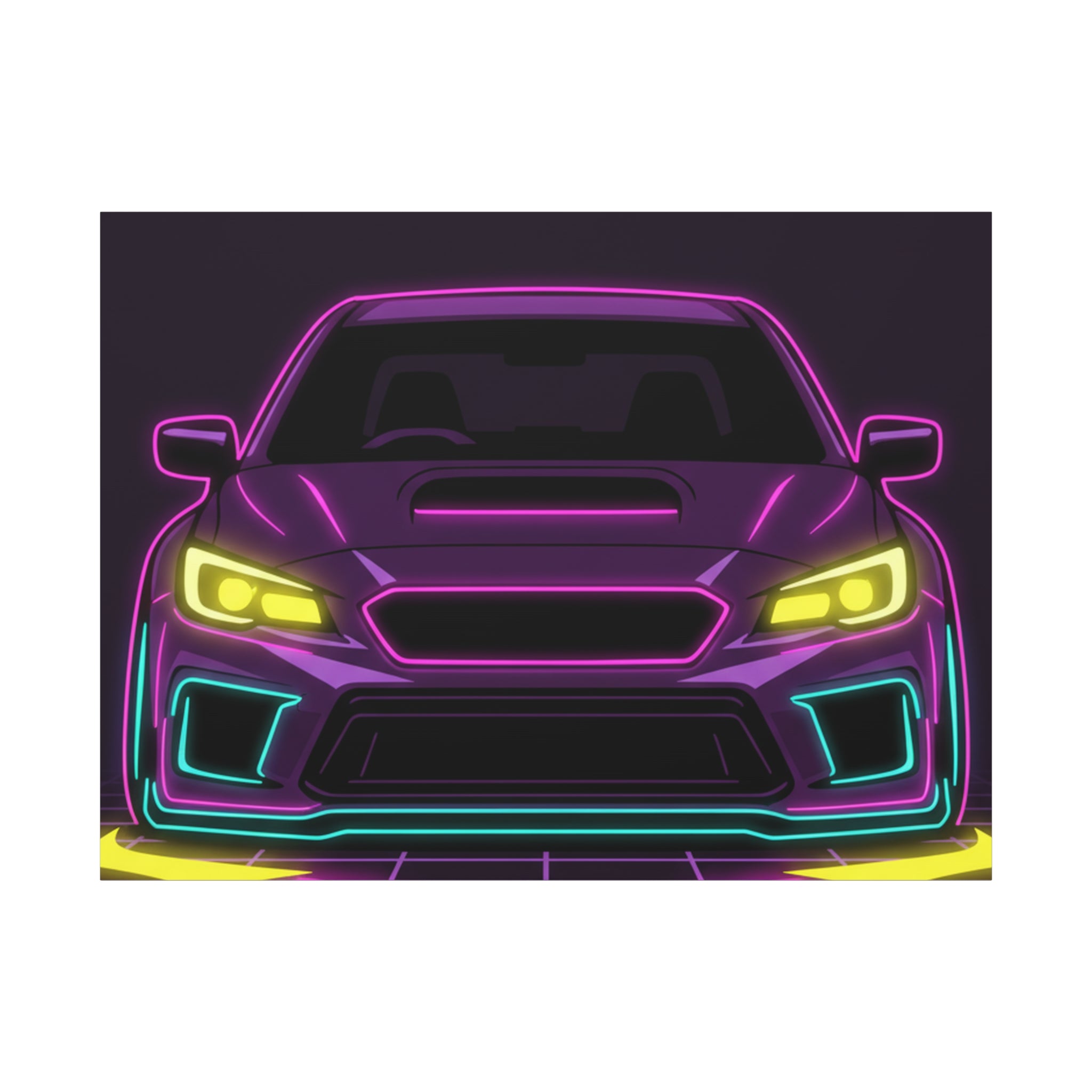 Subaru WRX STI Neon Synthwave Canvas Wall Art