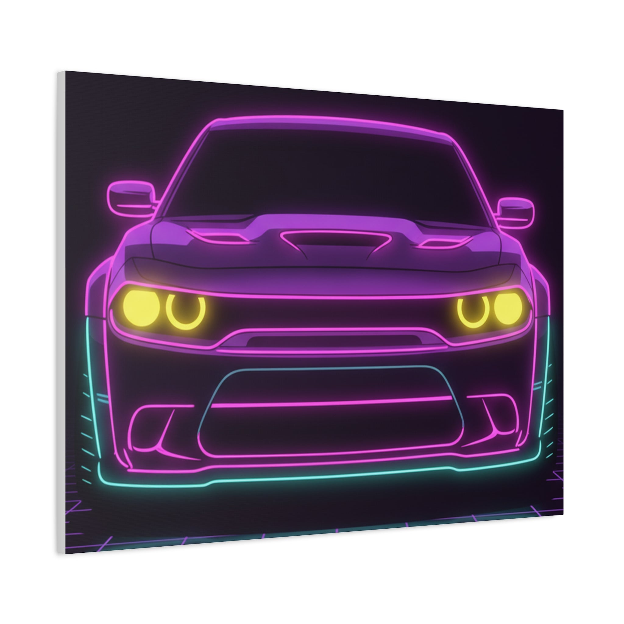 Dodge Challenger SRT Hellcat Neon Synthwave Canvas Wall Art