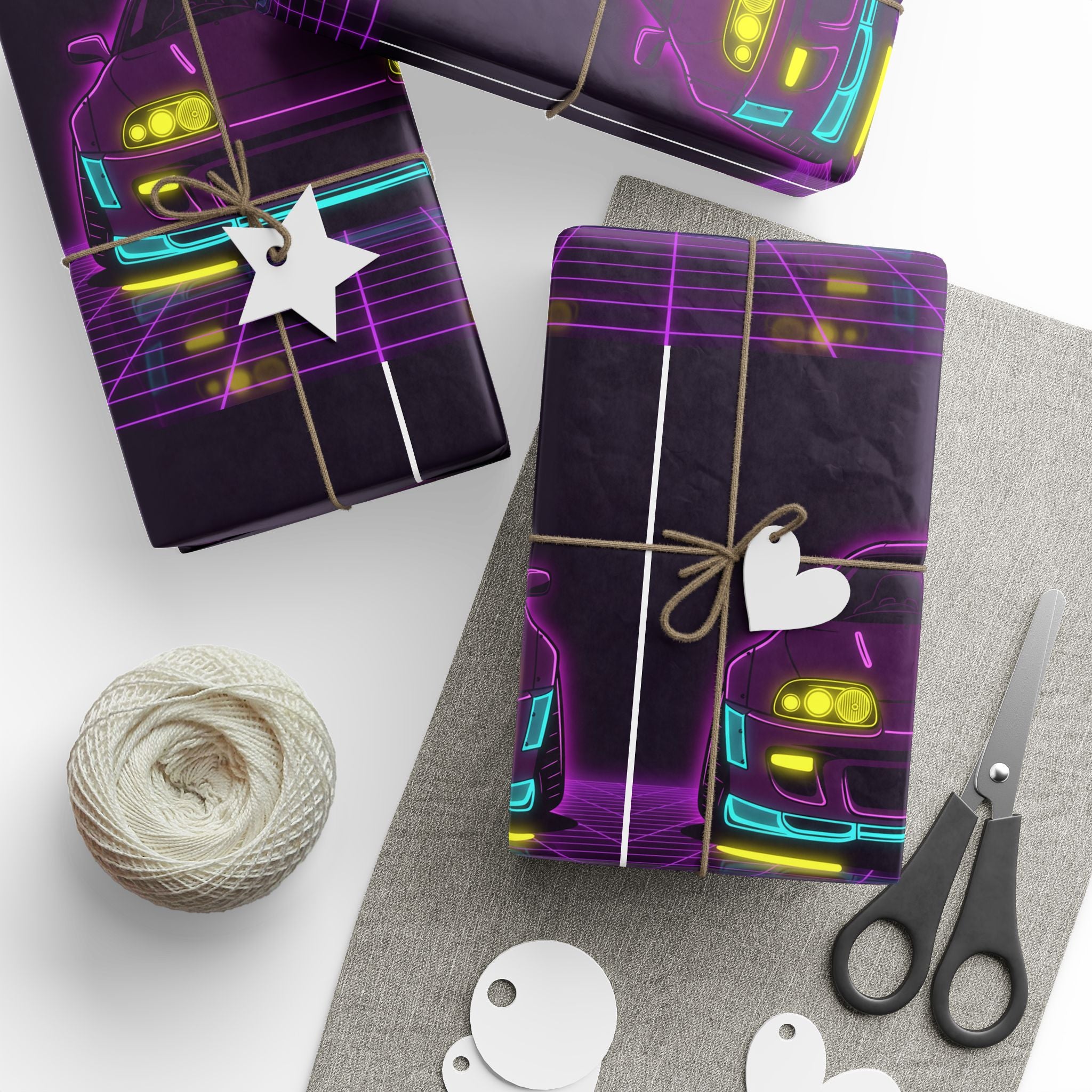 Toyota Supra MK4 Neon Synthwave Gift Wrapping Paper