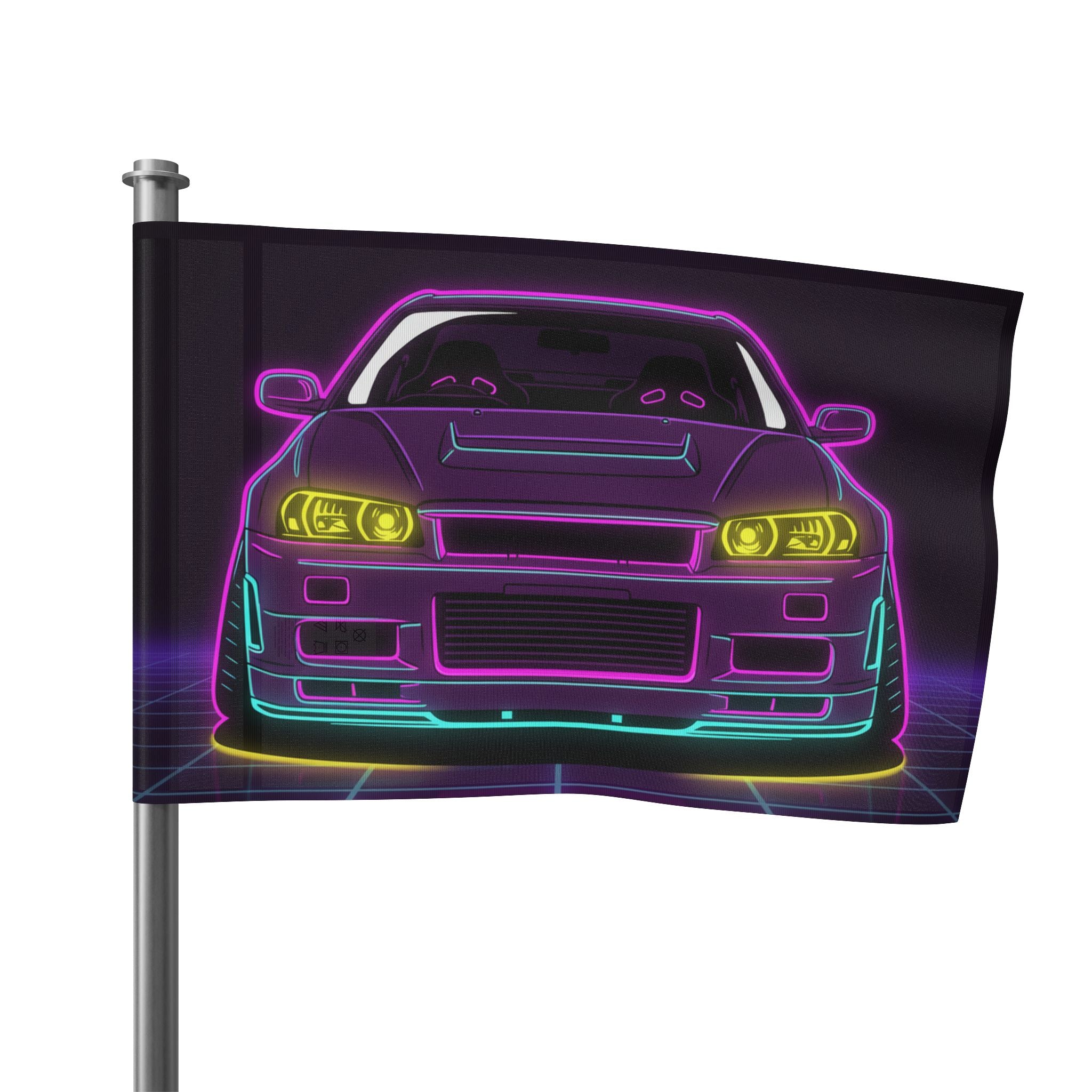 Nissan GT-R Neon Synthwave Garage Flag