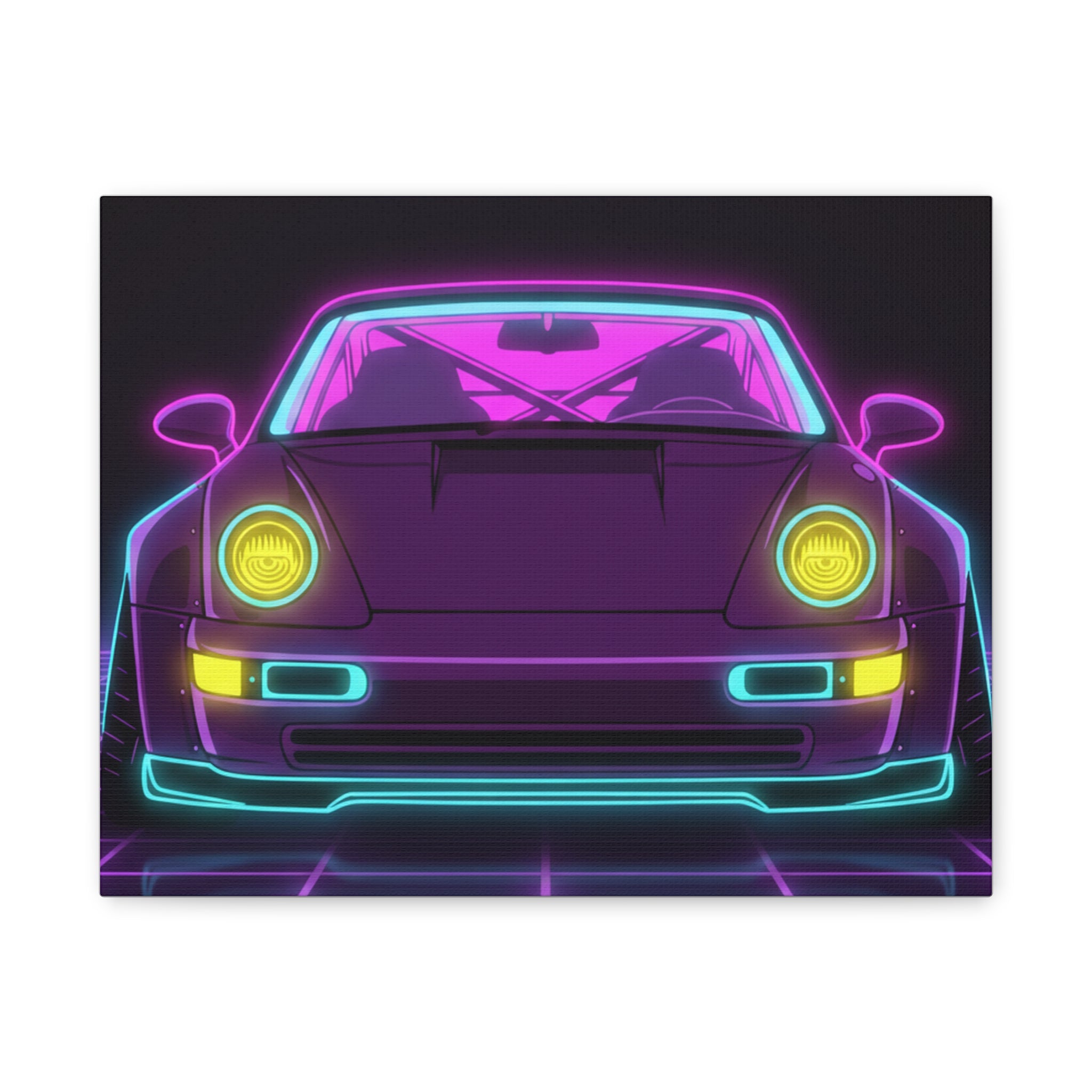 Porsche 964 Turbo Neon Synthwave Canvas Wall Art