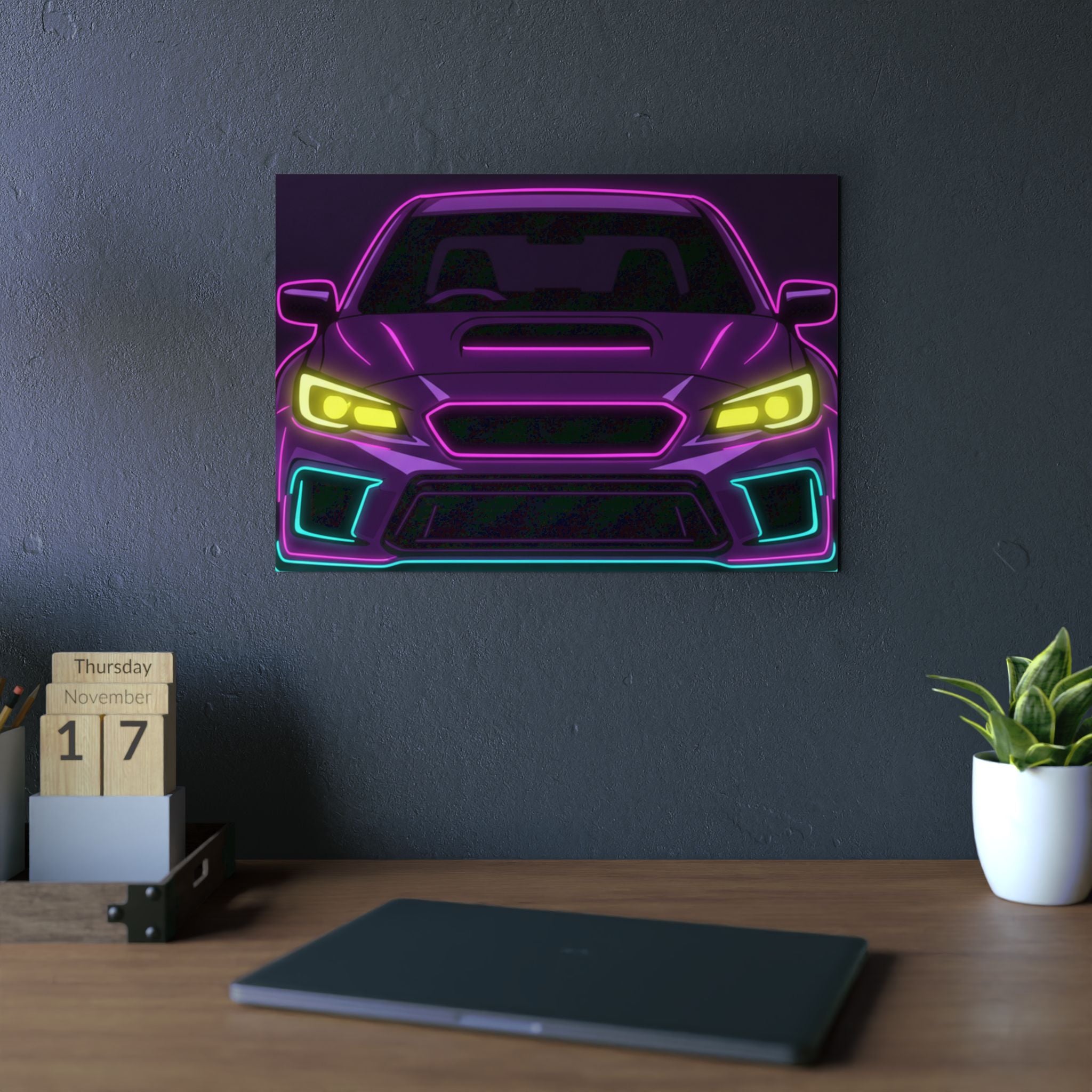 Subaru WRX STI Neon Synthwave Metal Wall Sign